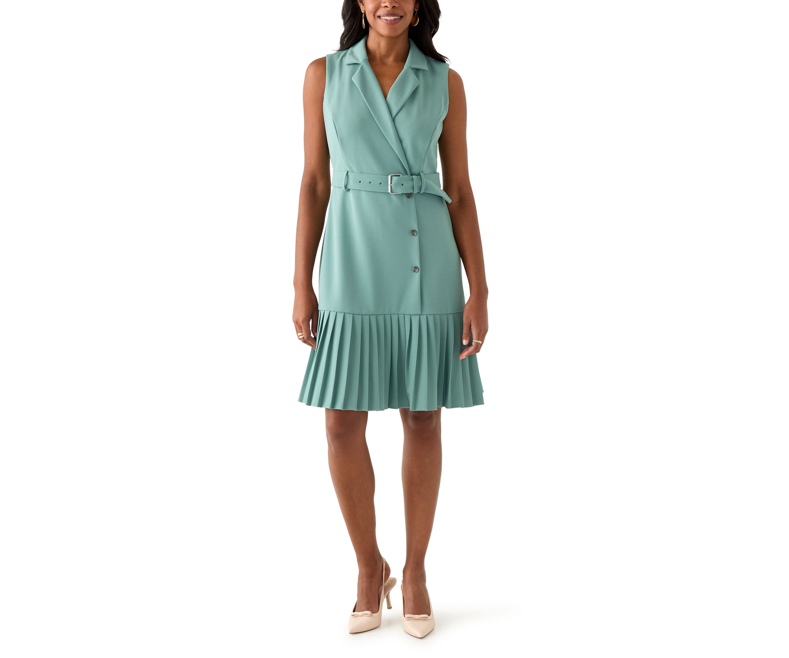 Womens Sleeveless Collar Neck Belted Sheath