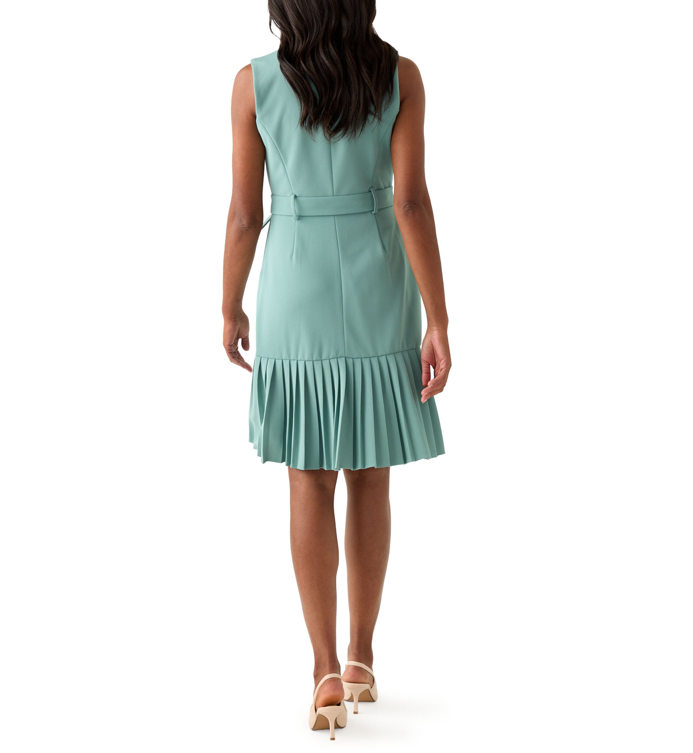 Womens Sleeveless Collar Neck Belted Sheath