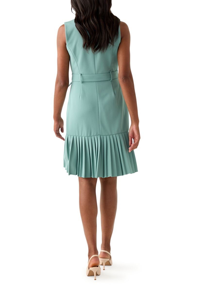 Womens Sleeveless Collar Neck Belted Sheath