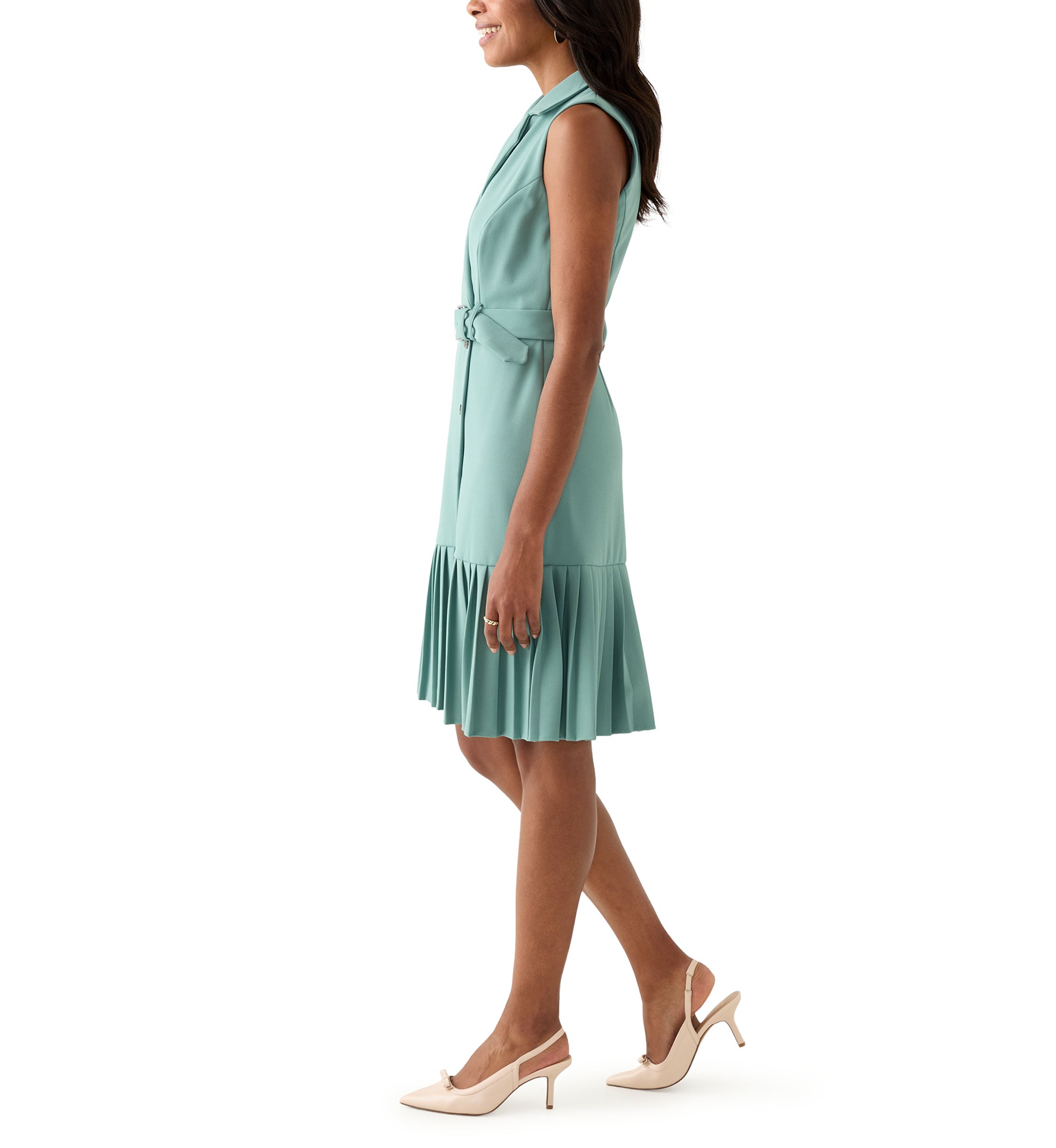Womens Sleeveless Collar Neck Belted Sheath