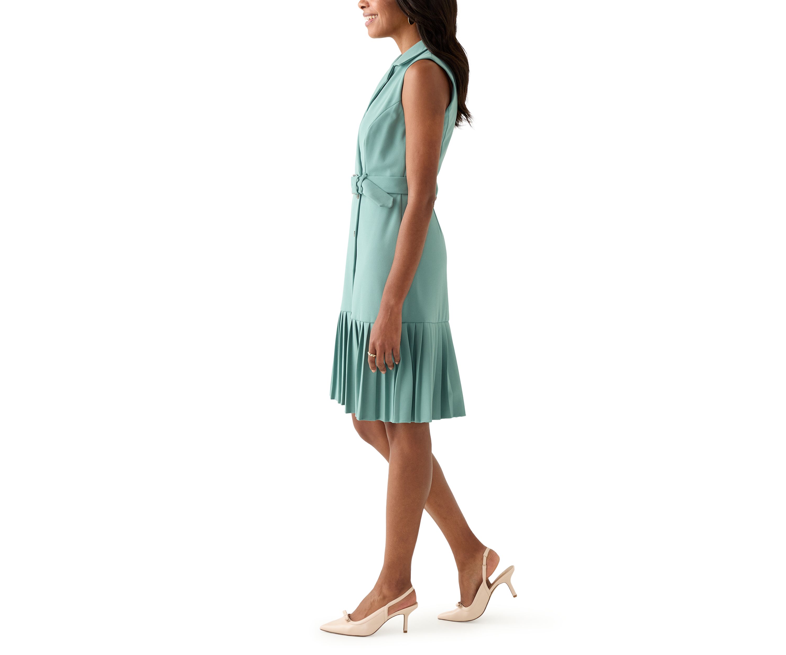 Womens Sleeveless Collar Neck Belted Sheath