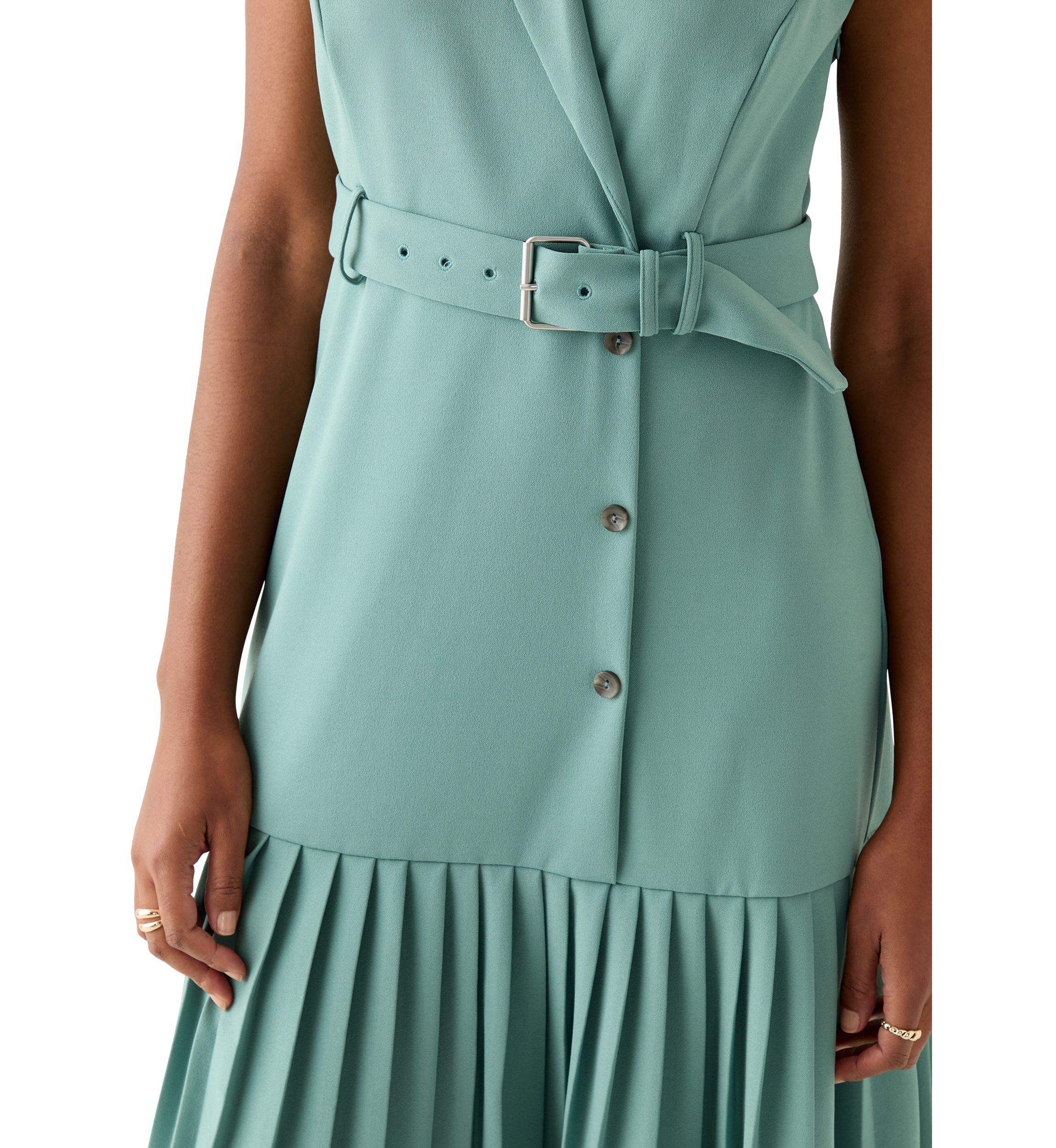 Womens Sleeveless Collar Neck Belted Sheath