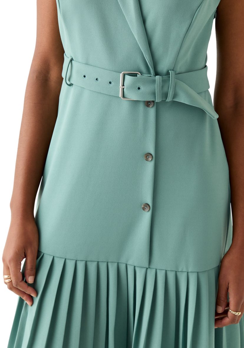 Womens Sleeveless Collar Neck Belted Sheath