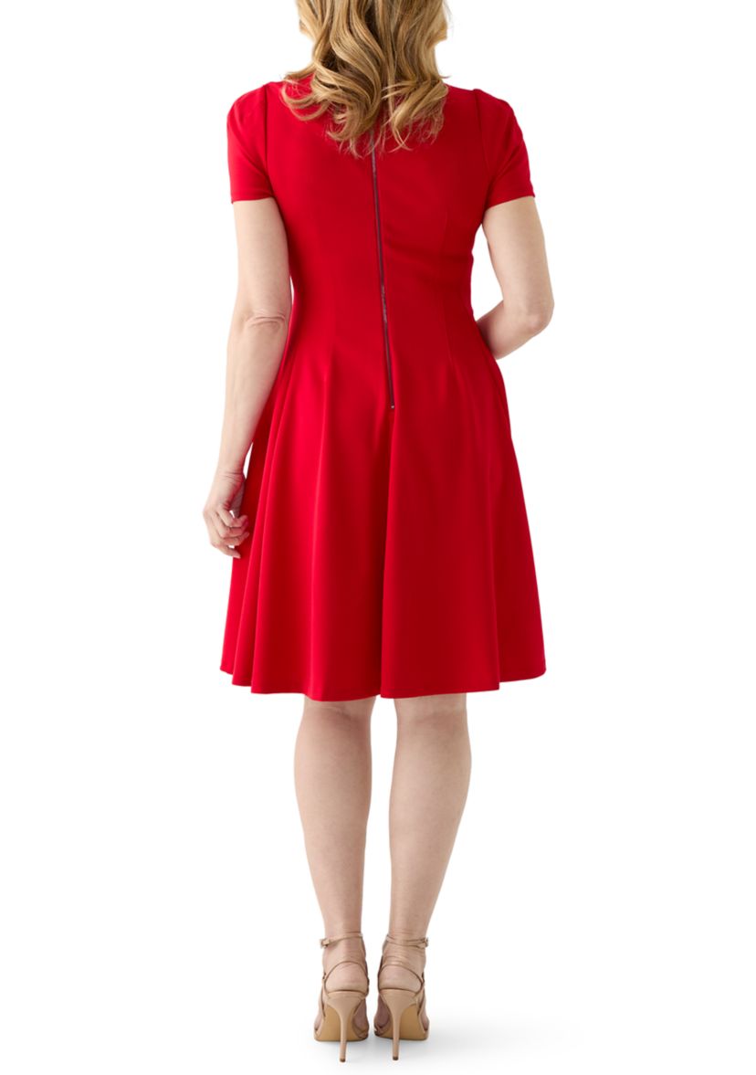  Womens Short Sleeve Crew Neck Scuba A-Line Dress