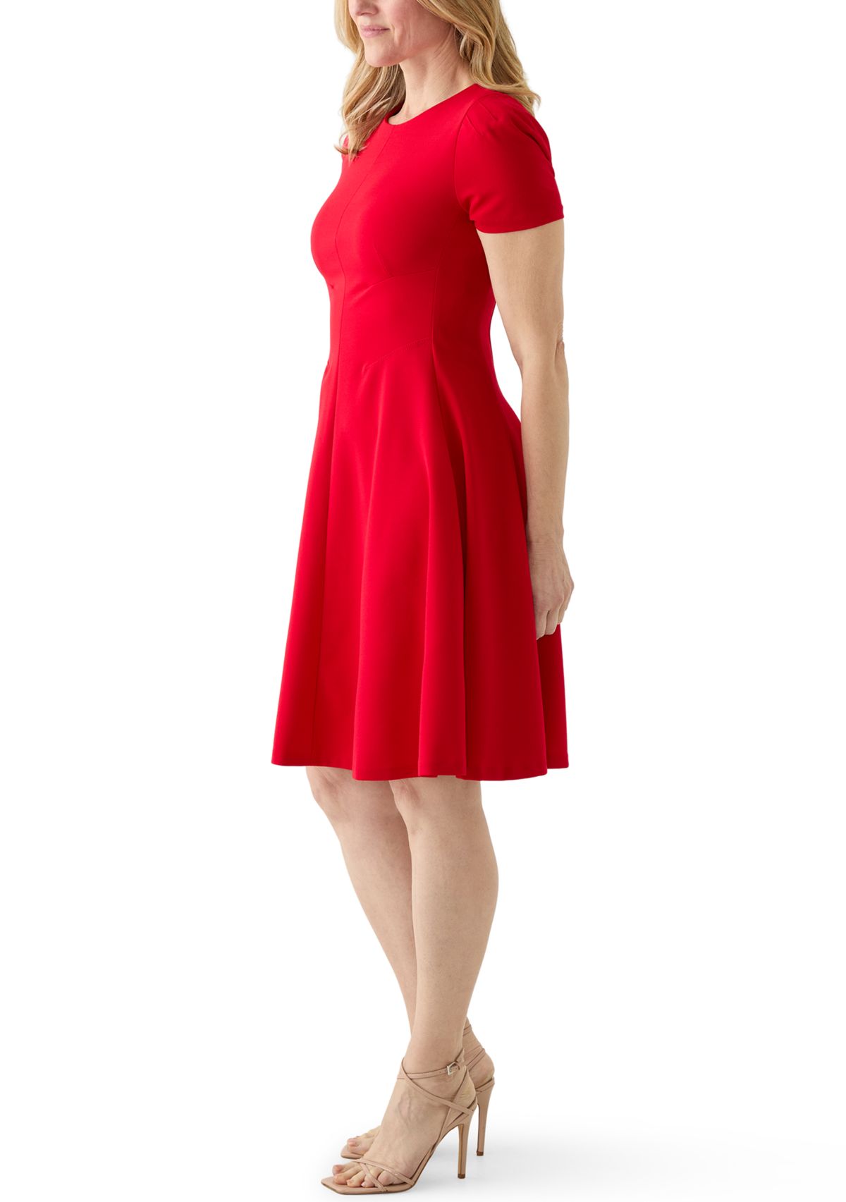  Womens Short Sleeve Crew Neck Scuba A-Line Dress