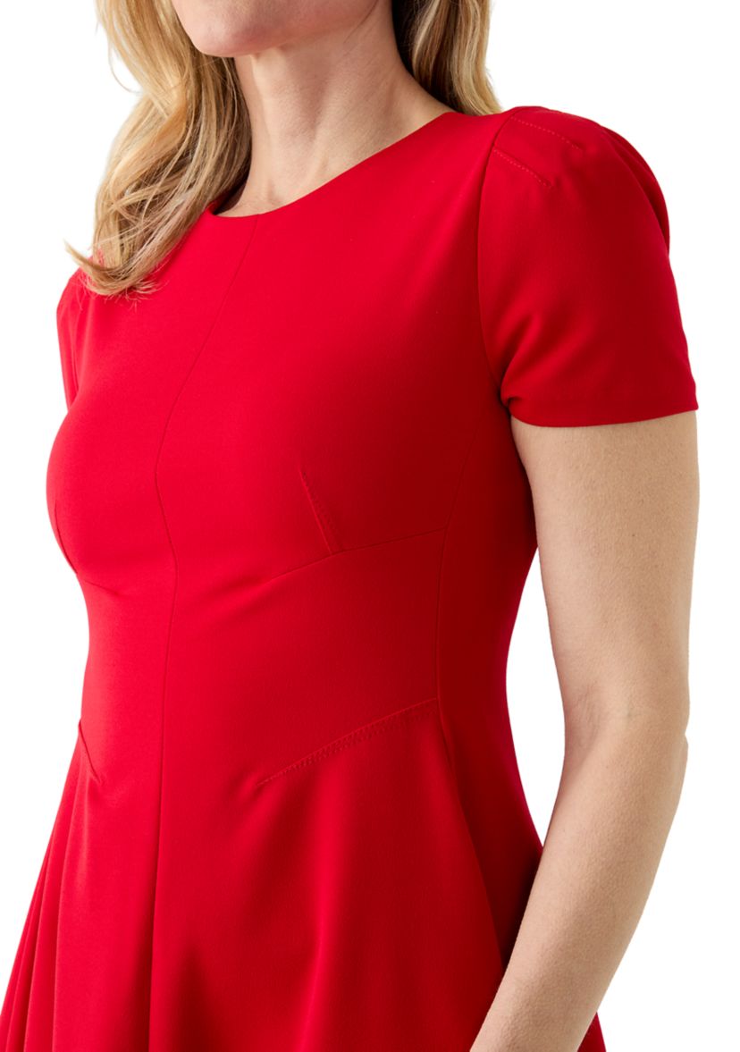  Womens Short Sleeve Crew Neck Scuba A-Line Dress