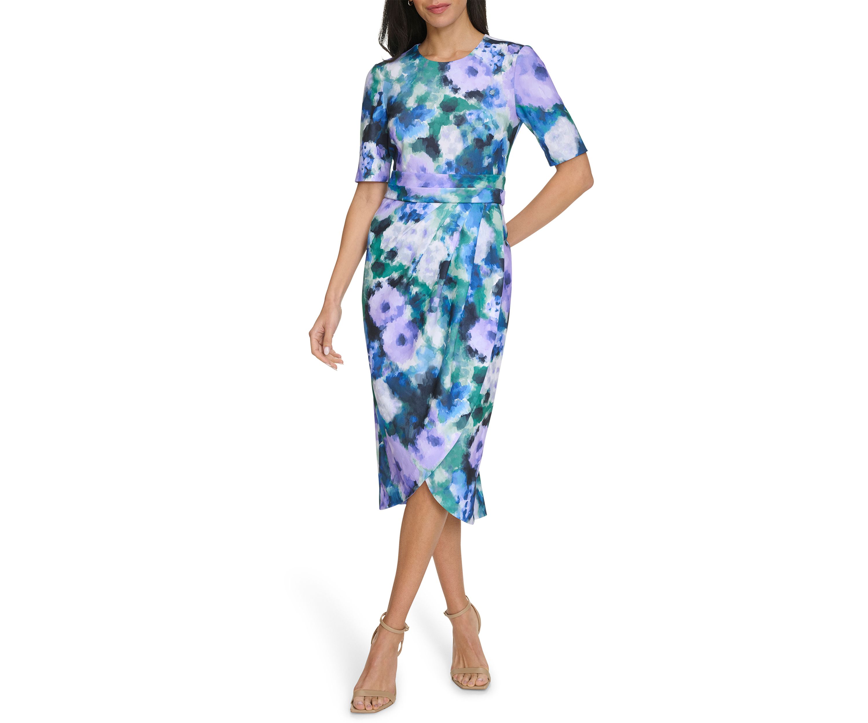 Womens Watercolor Floral Printed Sheath Dress