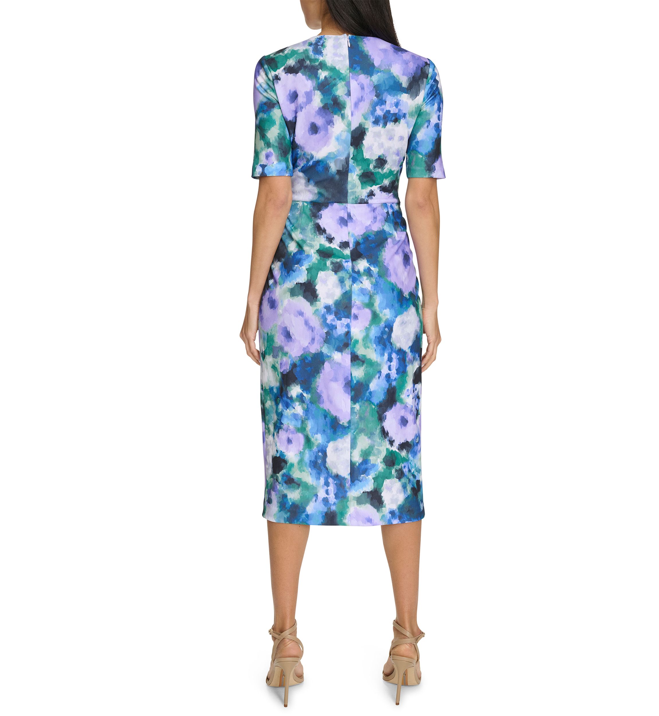 Womens Watercolor Floral Printed Sheath Dress
