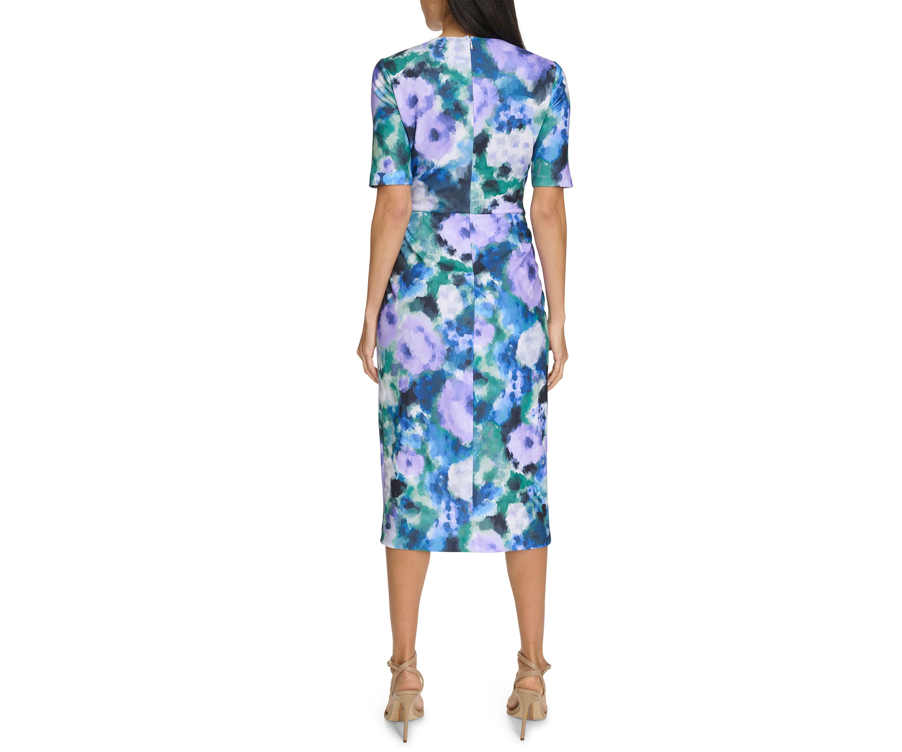 Womens Watercolor Floral Printed Sheath Dress