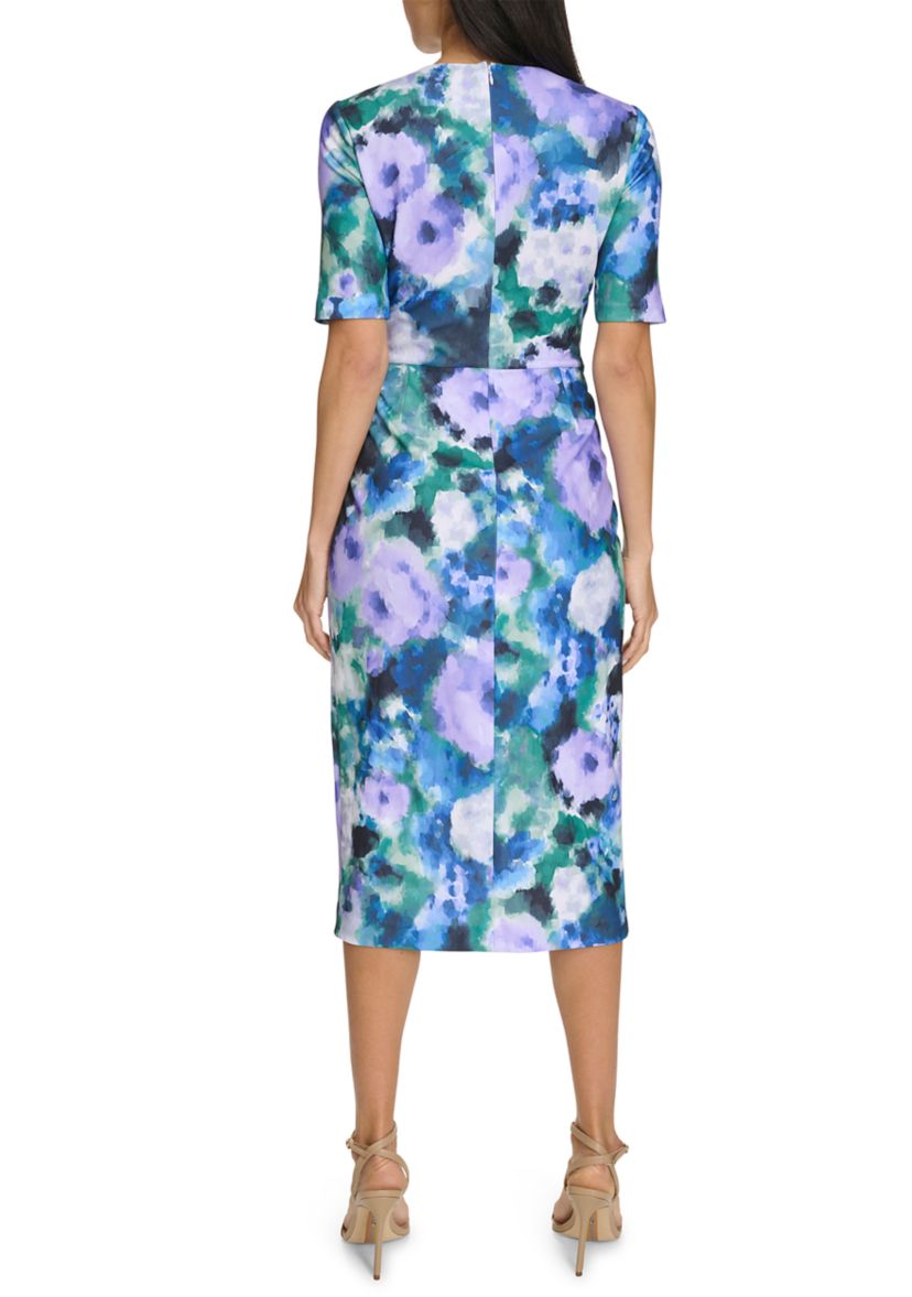 Womens Watercolor Floral Printed Sheath Dress