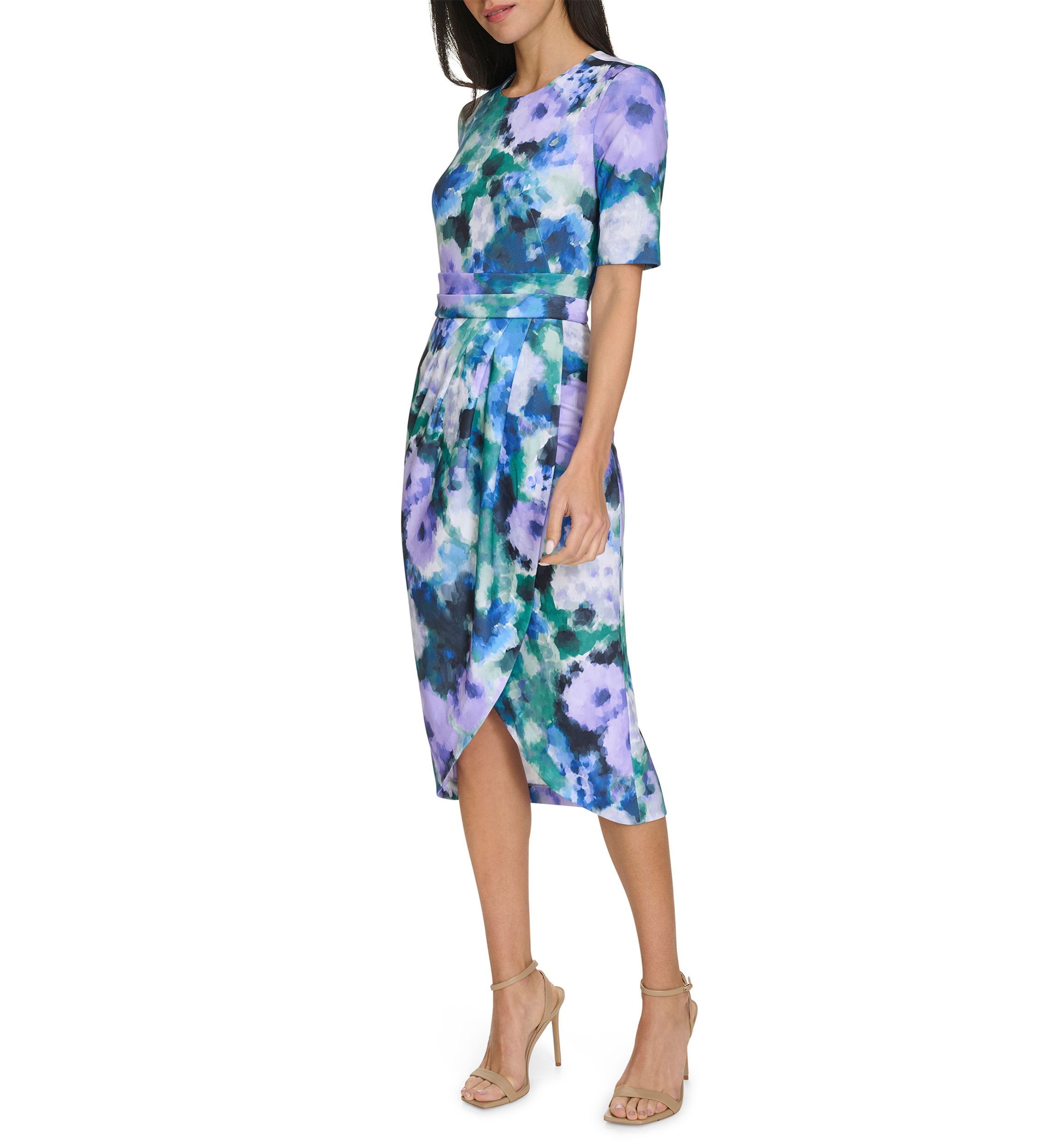 Womens Watercolor Floral Printed Sheath Dress