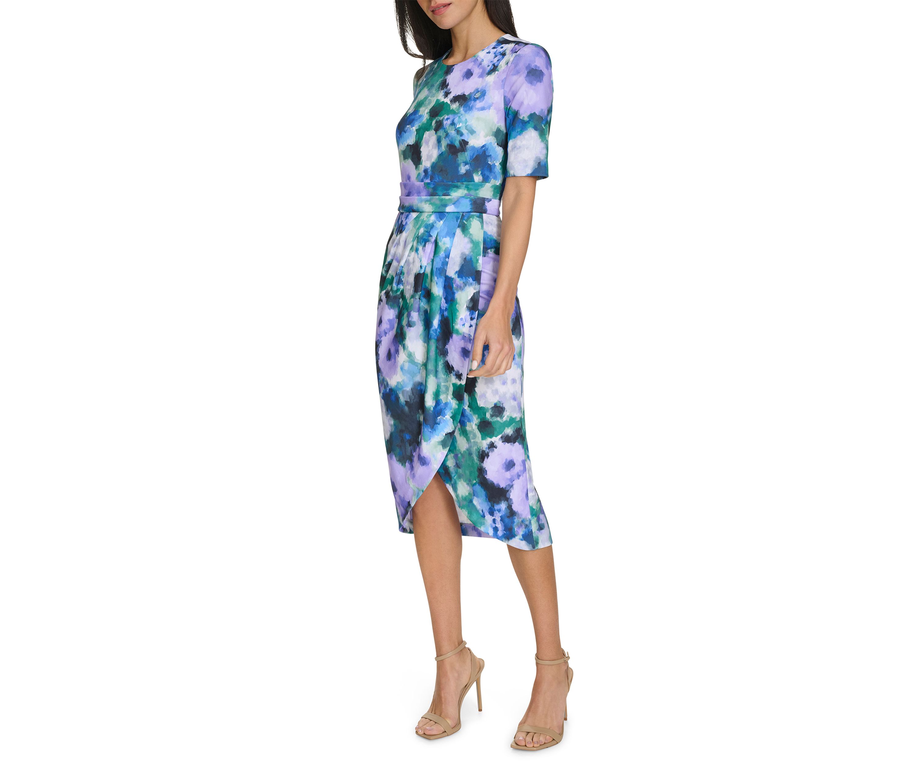 Womens Watercolor Floral Printed Sheath Dress