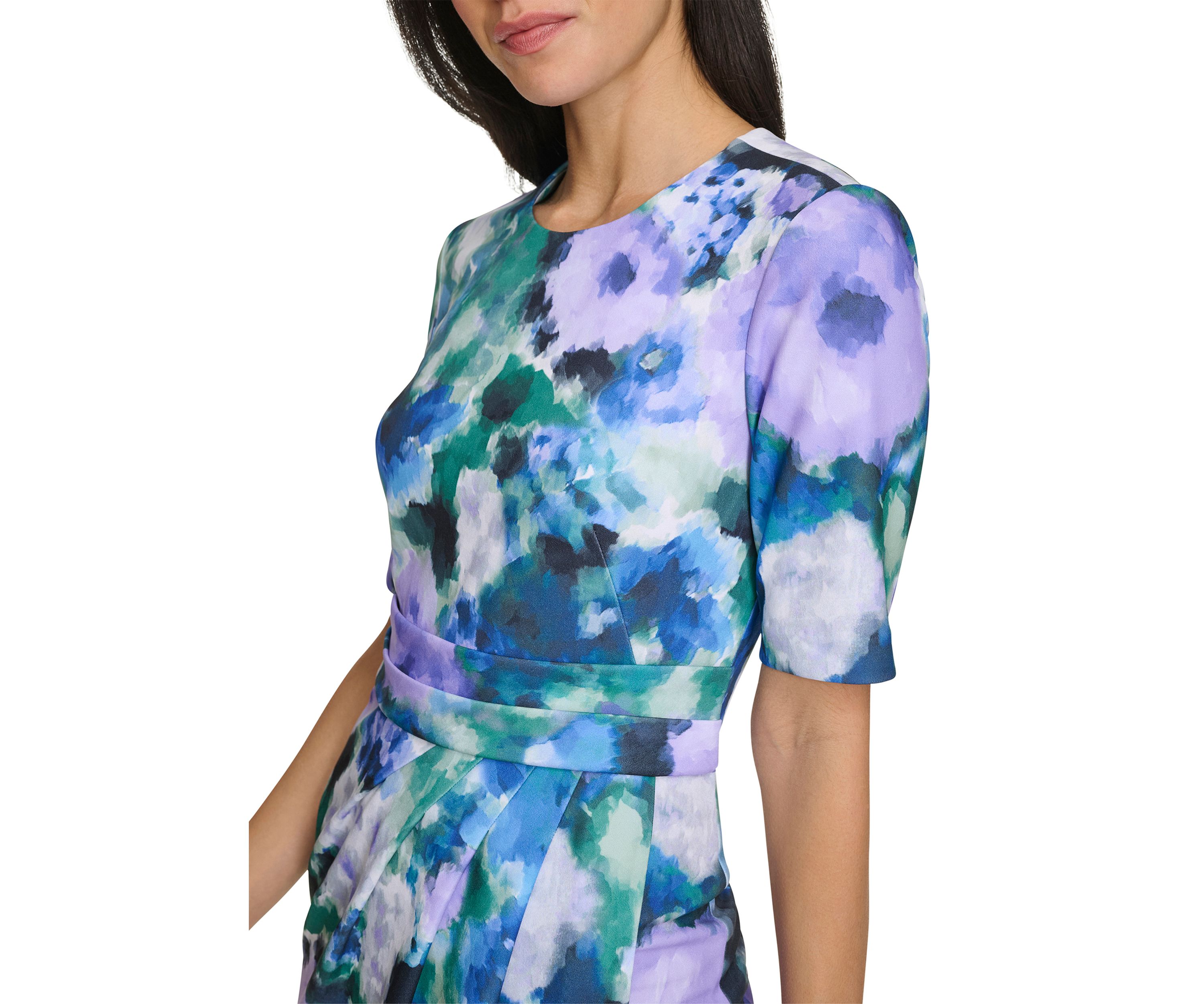 Womens Watercolor Floral Printed Sheath Dress