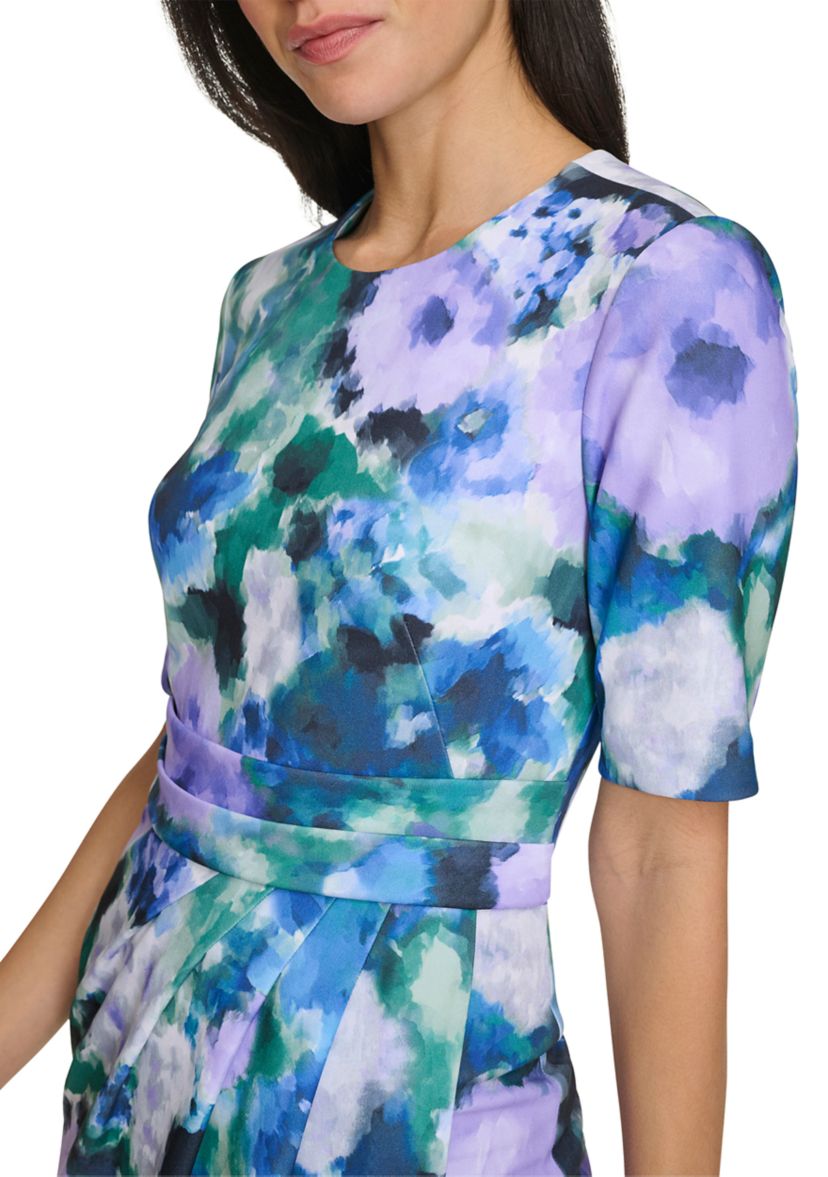 Womens Watercolor Floral Printed Sheath Dress