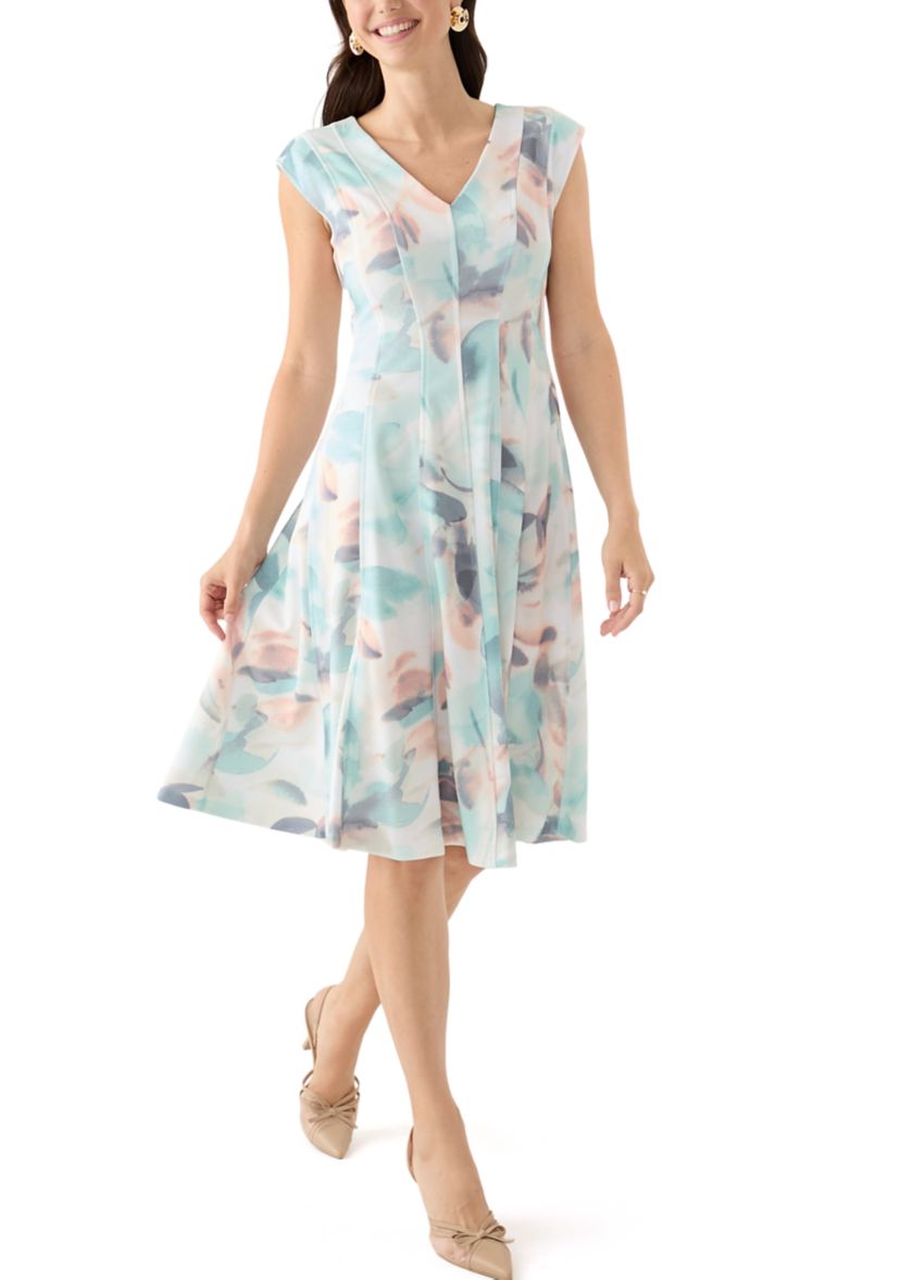 Womens Cap Sleeve V-Neck Floral Dress