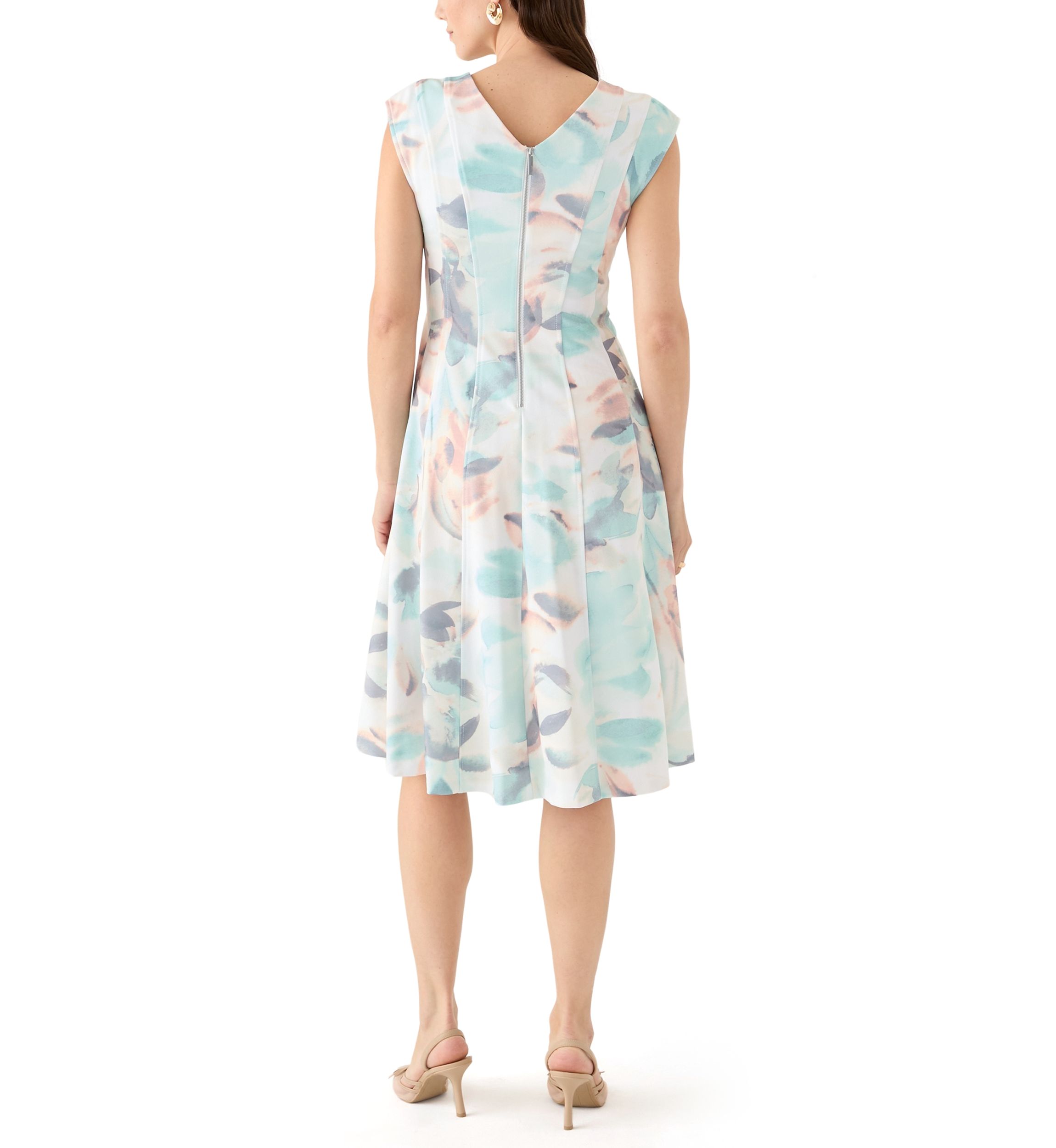 Womens Cap Sleeve V-Neck Floral Dress