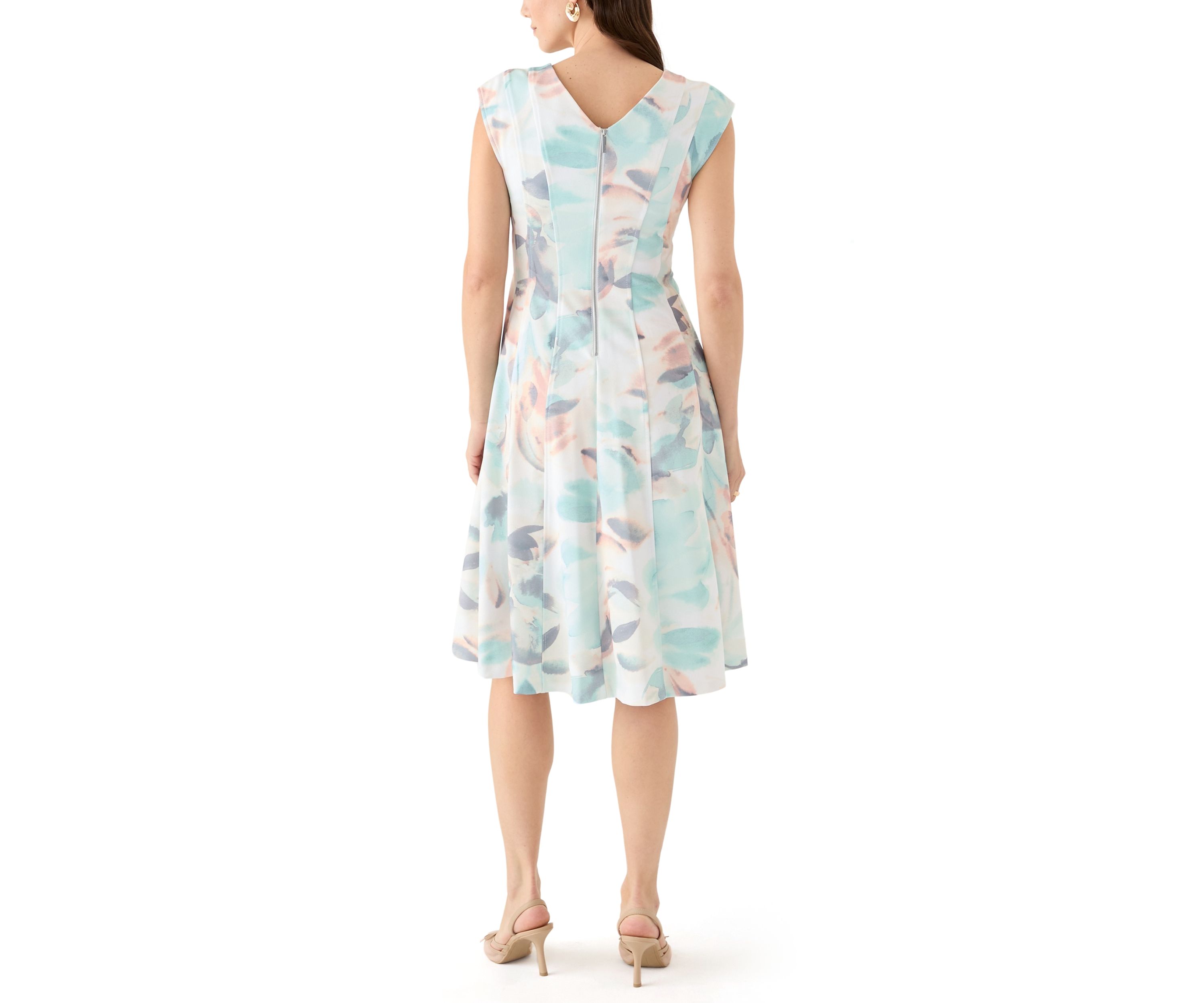 Womens Cap Sleeve V-Neck Floral Dress
