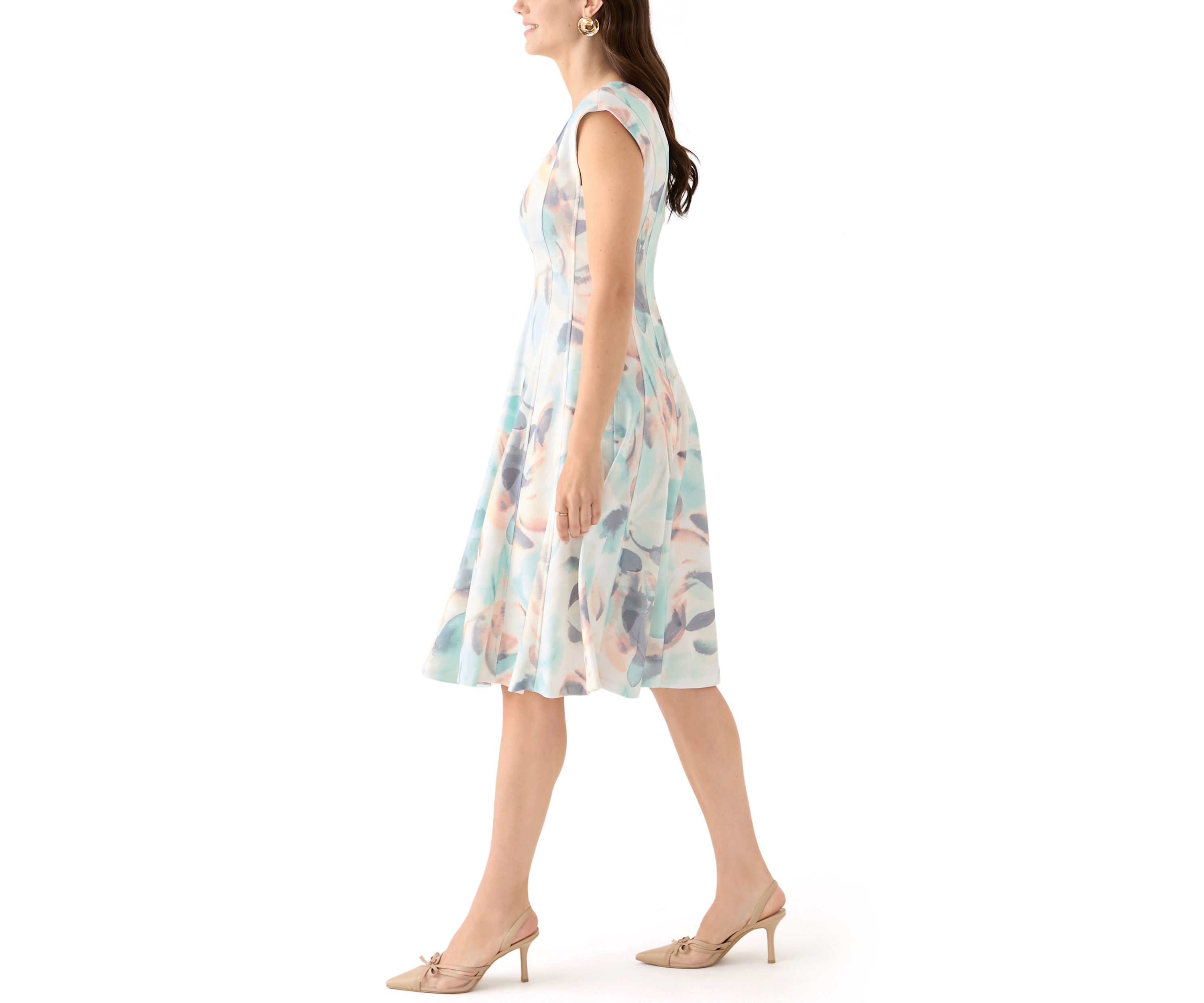 Womens Cap Sleeve V-Neck Floral Dress