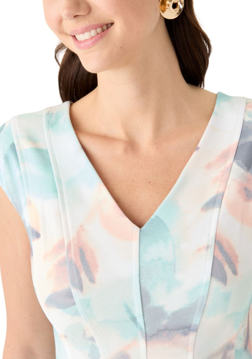 Womens Cap Sleeve V-Neck Floral Dress