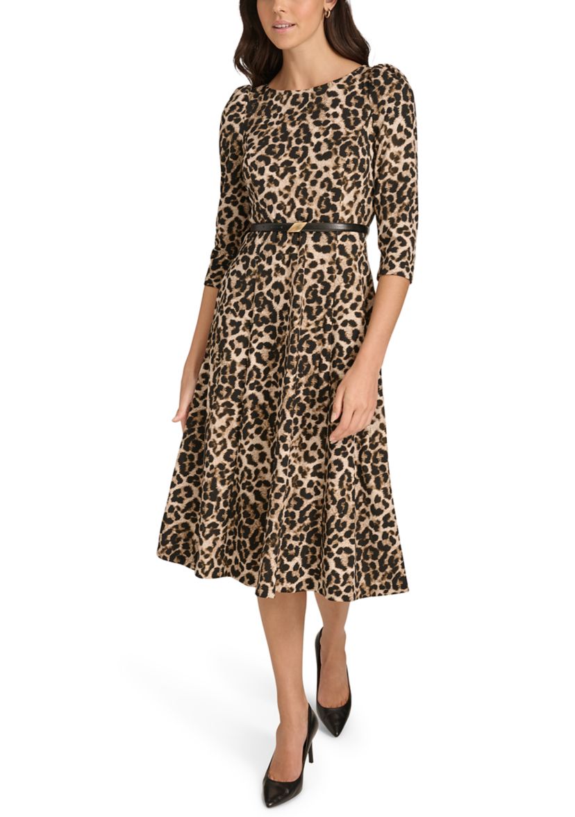 Womens Animal Printed Scuba A-Line Dress