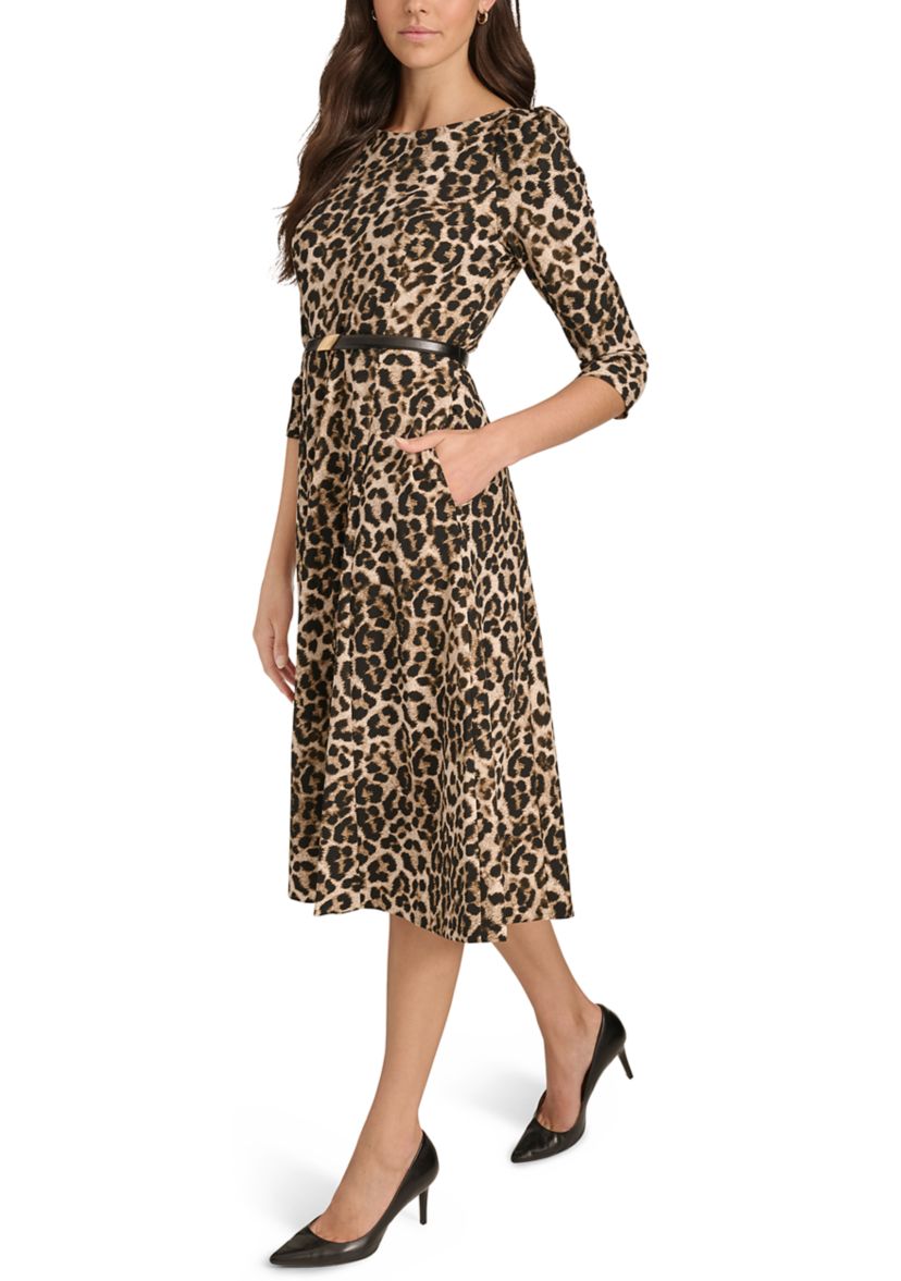 Womens Animal Printed Scuba A-Line Dress