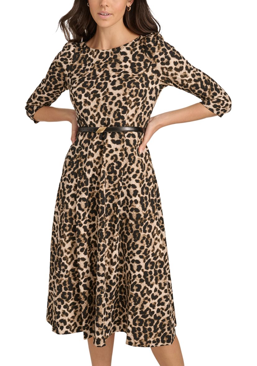 Womens Animal Printed Scuba A-Line Dress