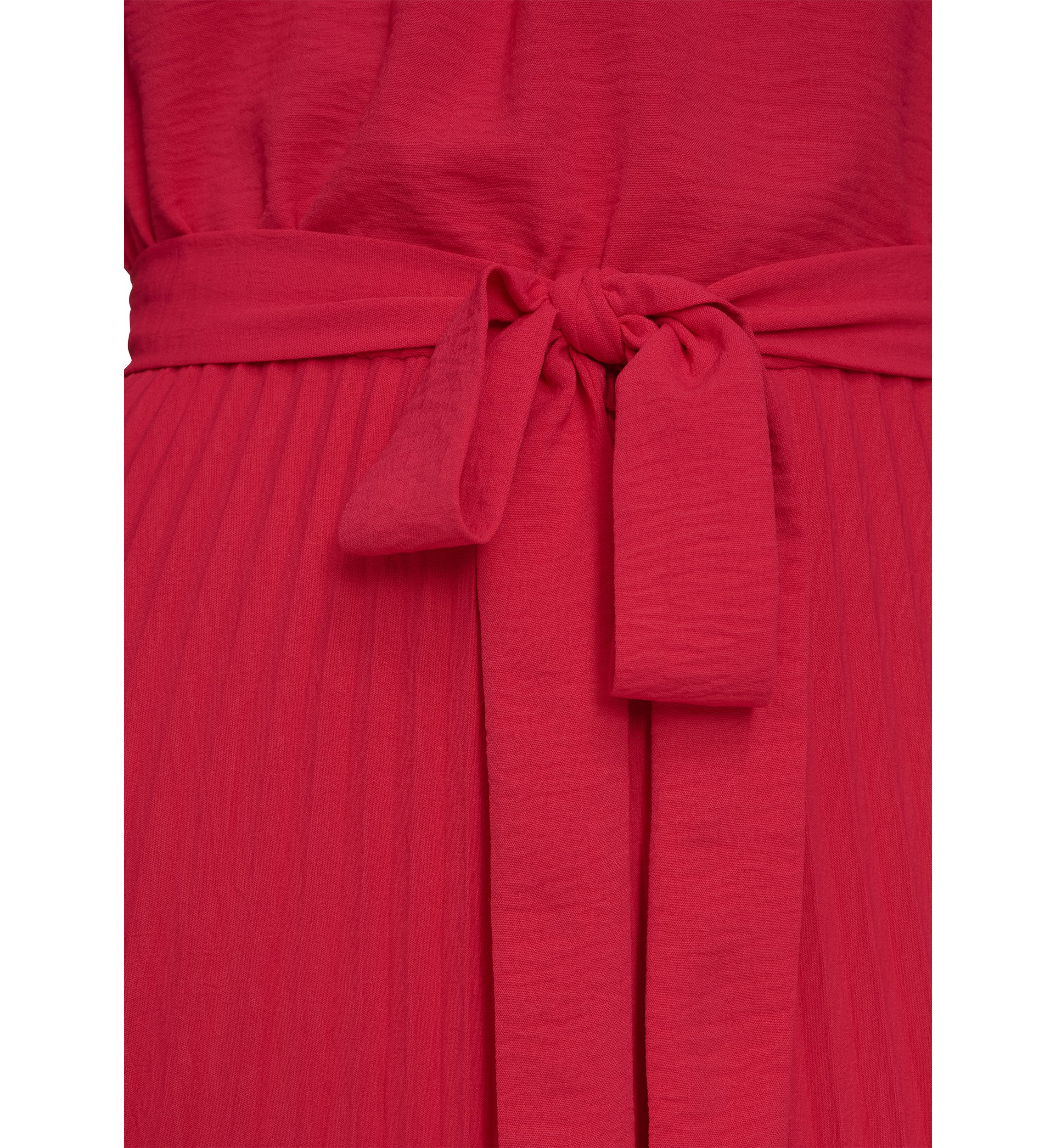 Womens Crew Neck Flutter Sleeve Solid Pleated Tie Waist Dress