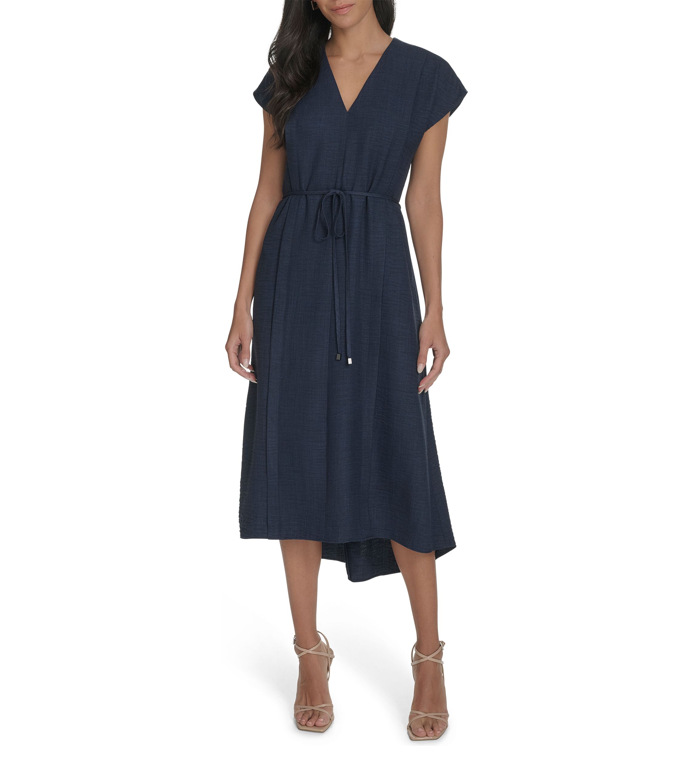 Womens Cap Sleeve V-Neck Fit and Flare Dress