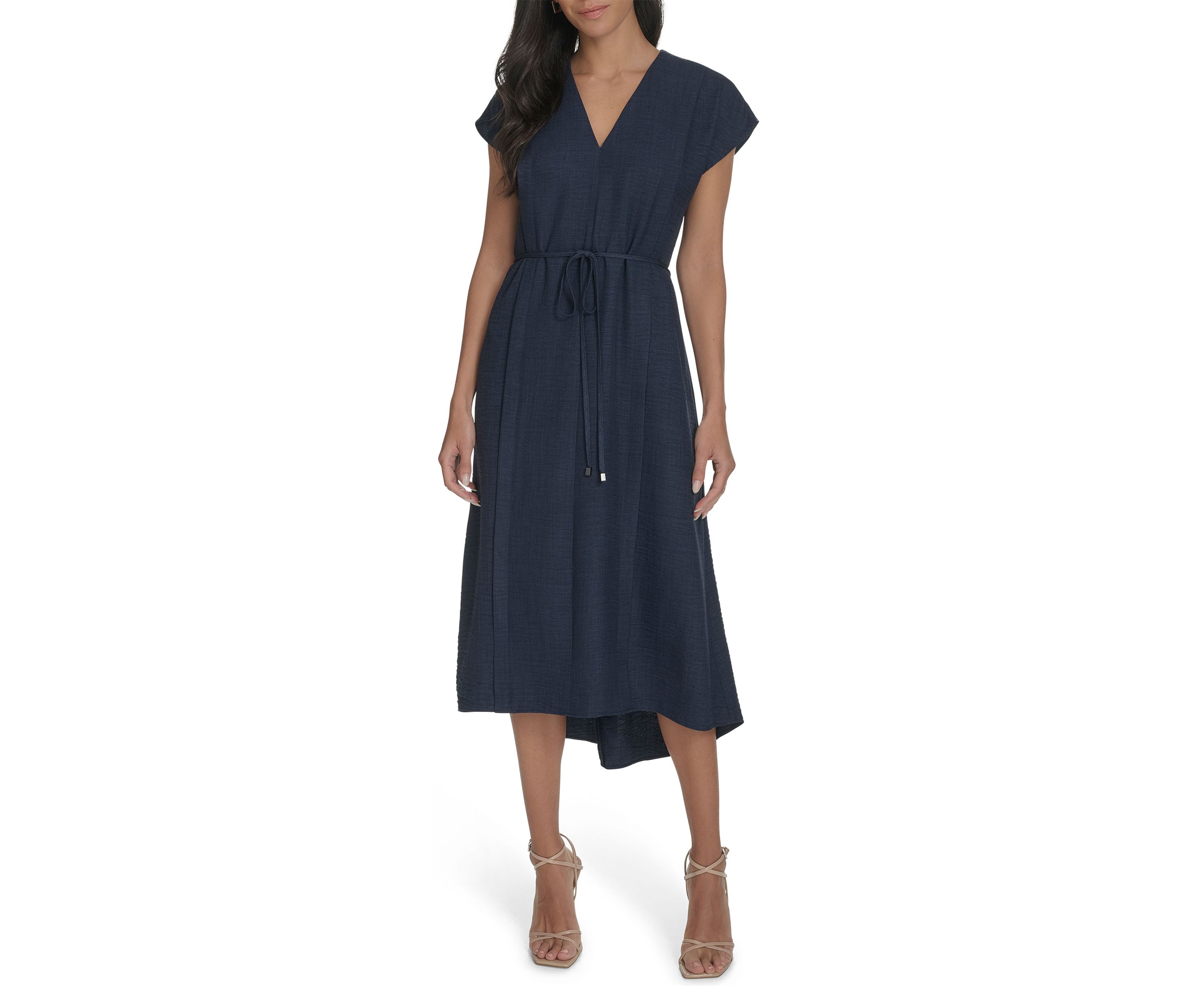 Womens Cap Sleeve V-Neck Fit and Flare Dress