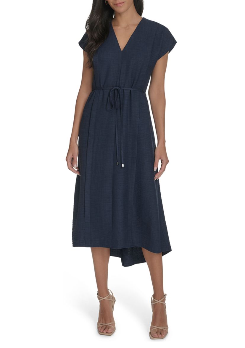 Womens Cap Sleeve V-Neck Fit and Flare Dress