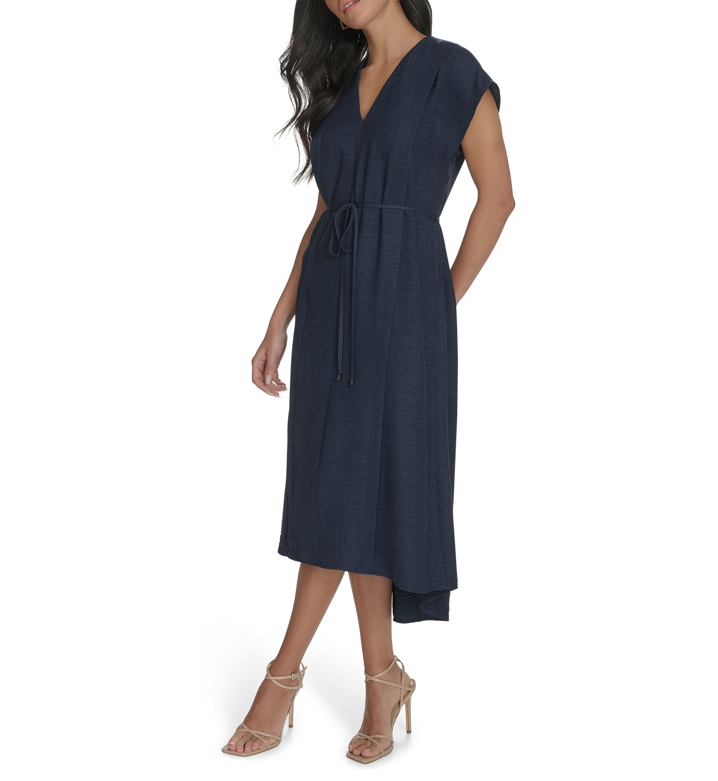 Womens Cap Sleeve V-Neck Fit and Flare Dress