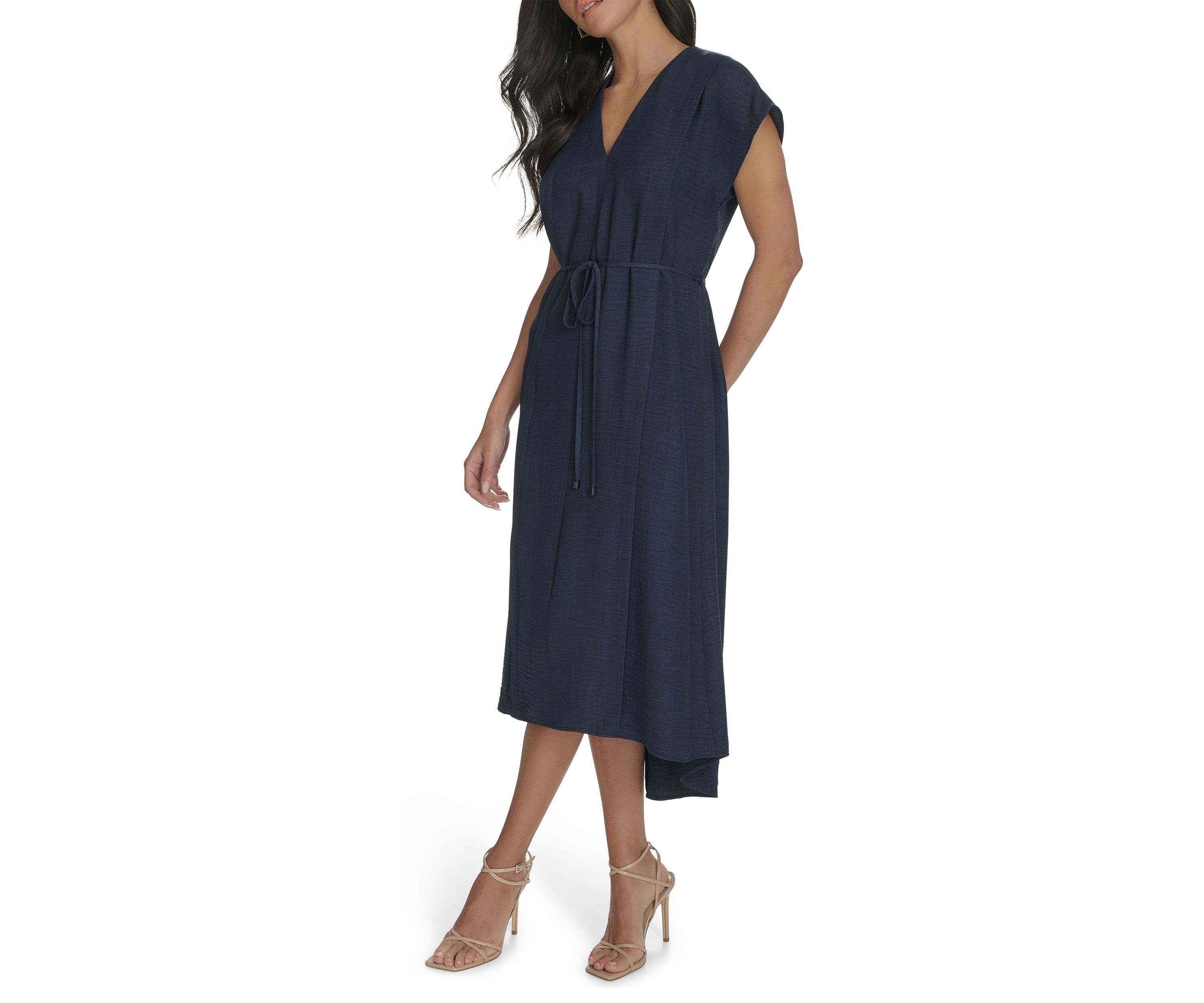 Womens Cap Sleeve V-Neck Fit and Flare Dress