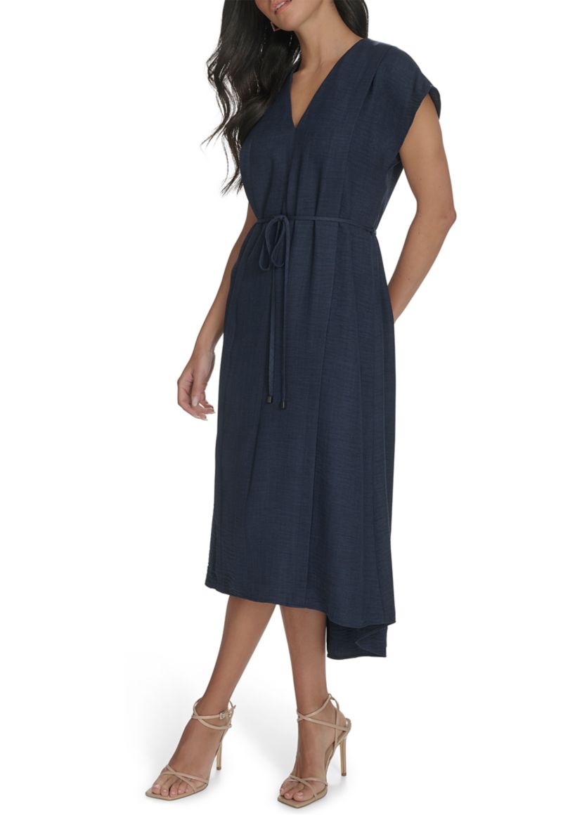 Womens Cap Sleeve V-Neck Fit and Flare Dress