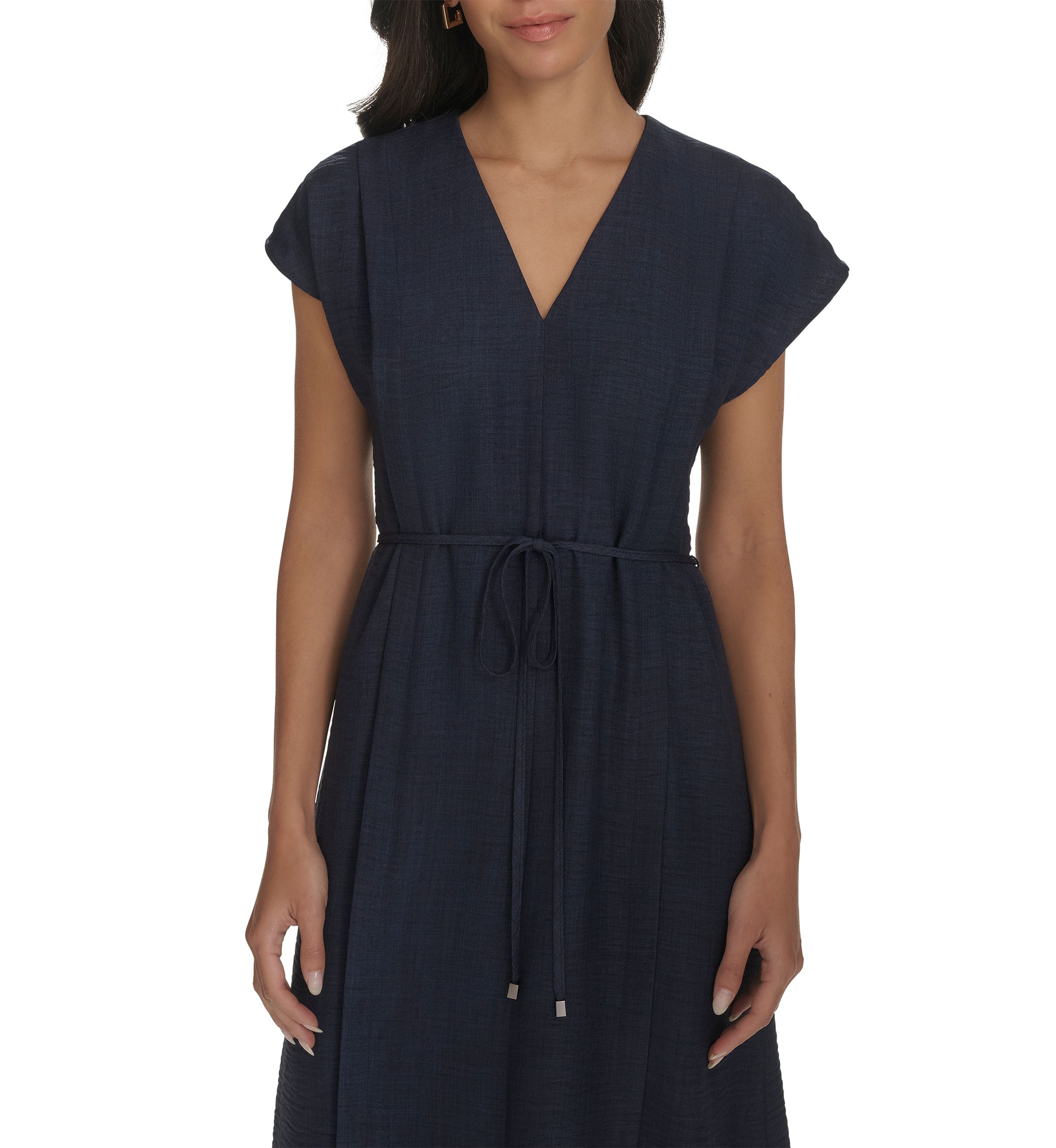 Womens Cap Sleeve V-Neck Fit and Flare Dress