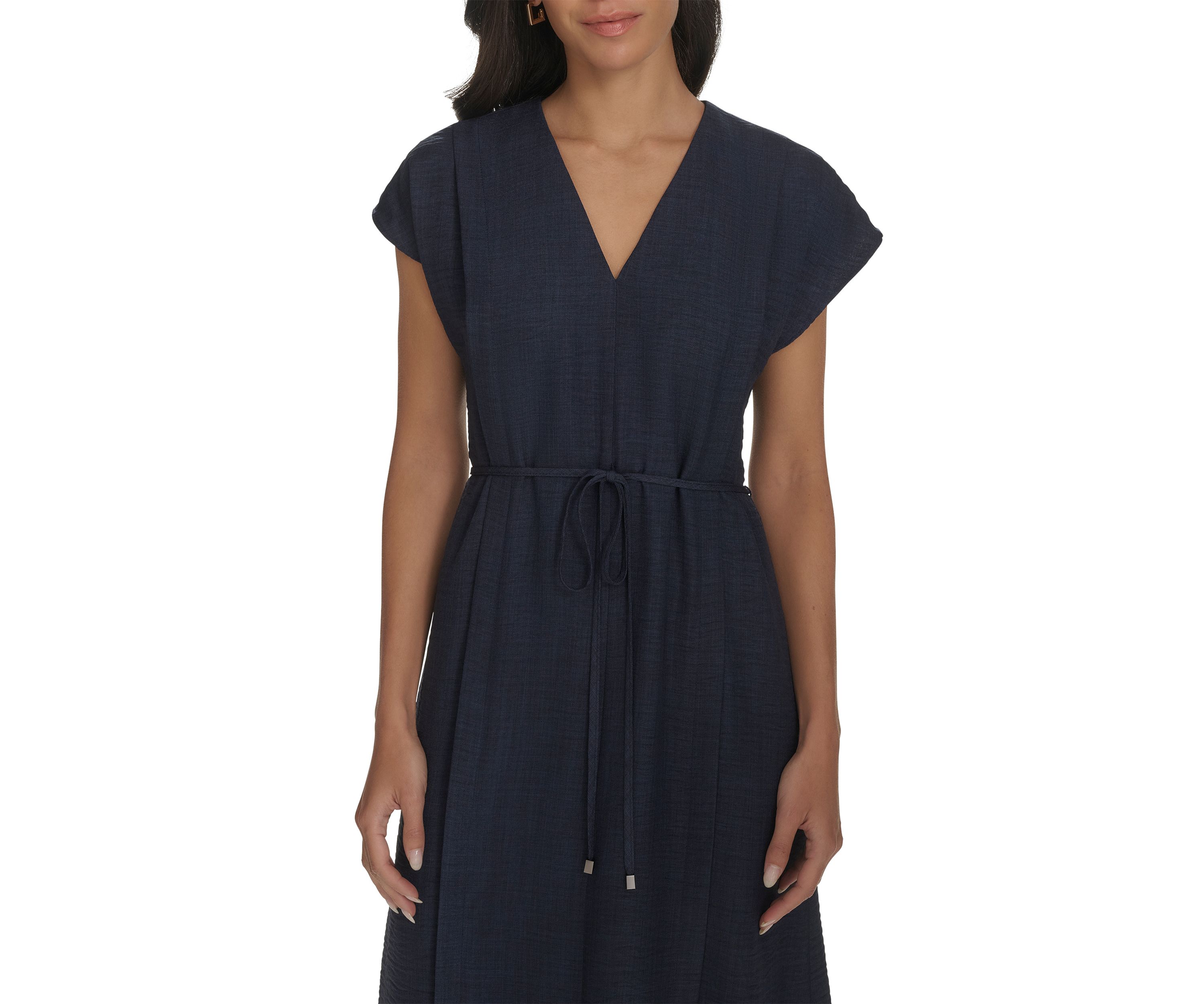 Womens Cap Sleeve V-Neck Fit and Flare Dress