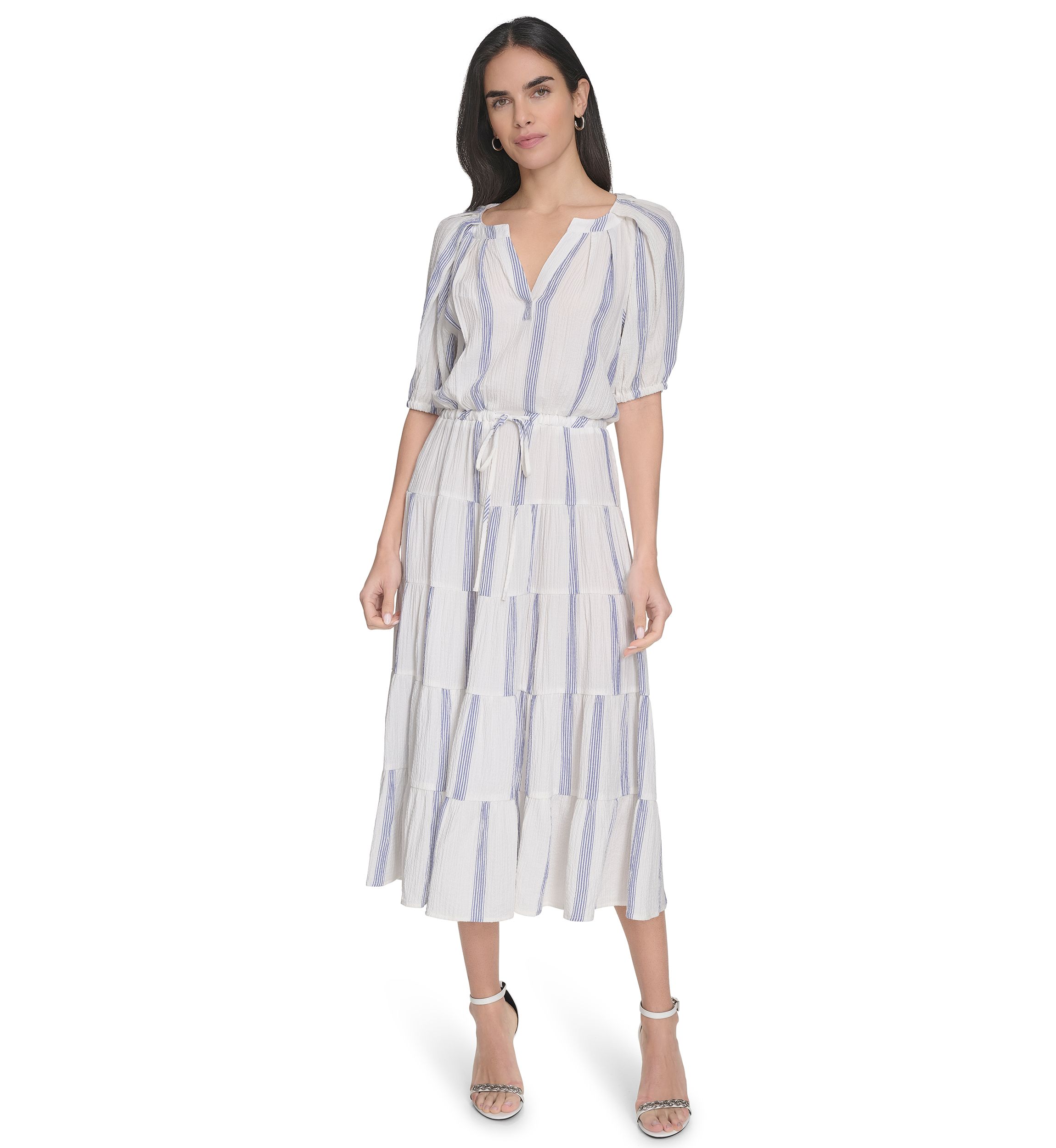 Womens Stripe Printed Fit and Flare Dress