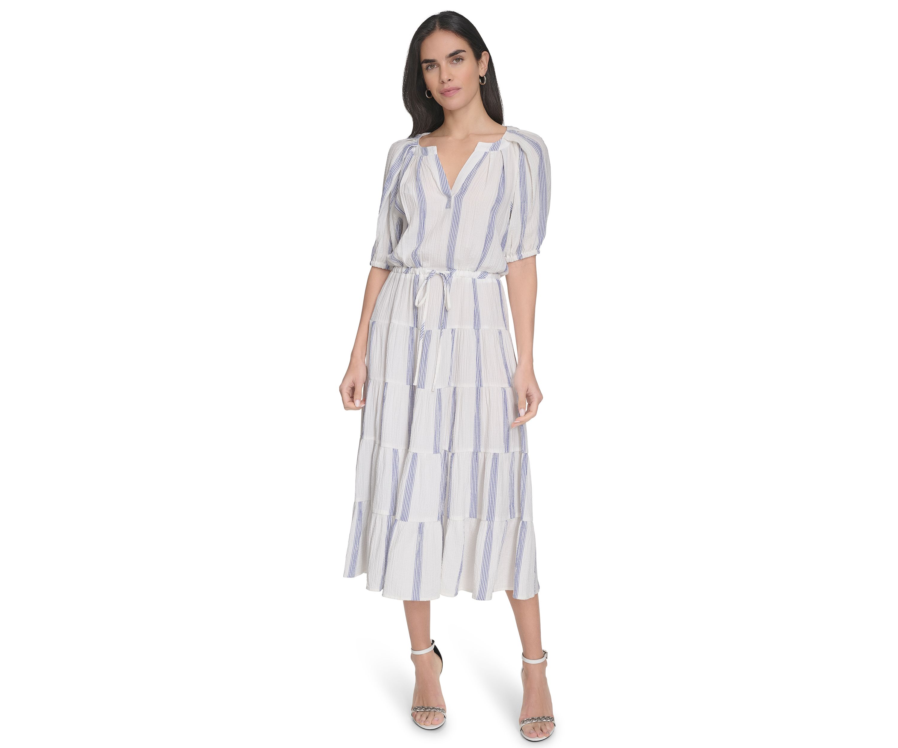 Womens Stripe Printed Fit and Flare Dress