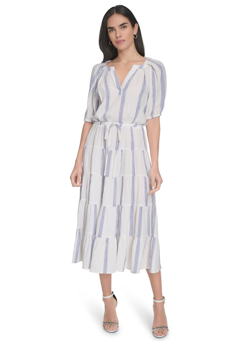 Womens Stripe Printed Fit and Flare Dress