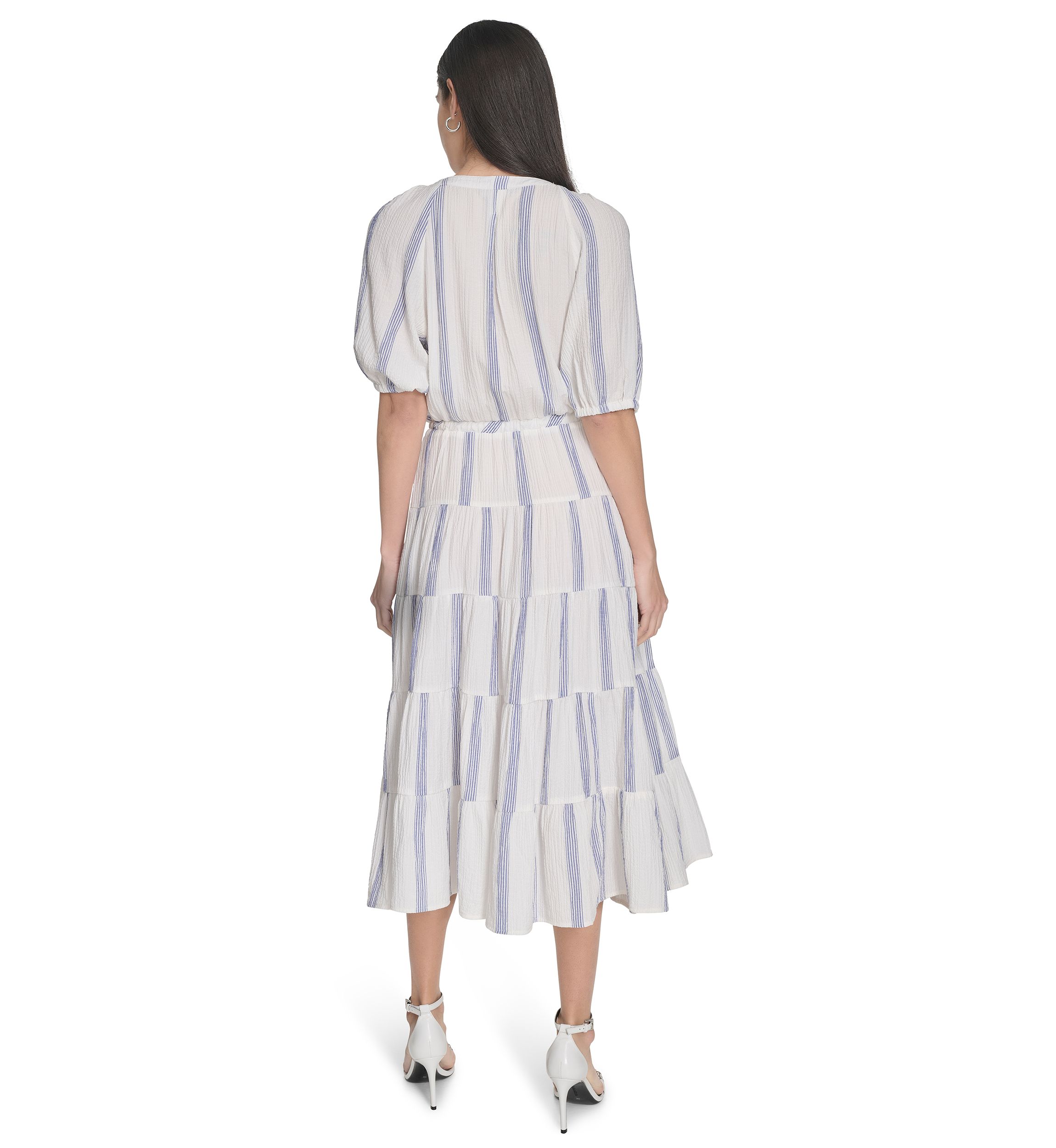 Womens Stripe Printed Fit and Flare Dress