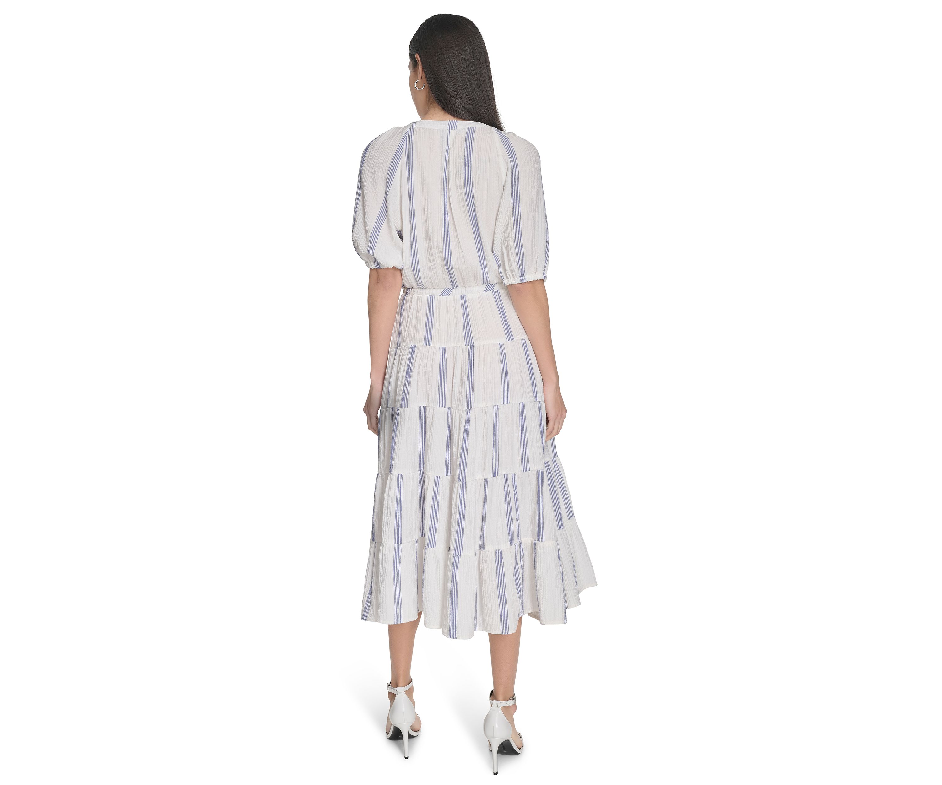 Womens Stripe Printed Fit and Flare Dress