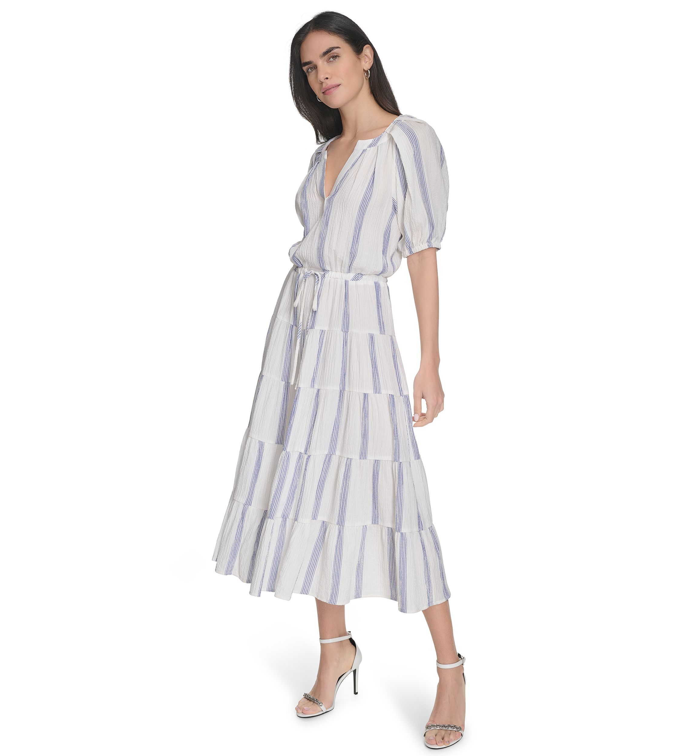 Womens Stripe Printed Fit and Flare Dress