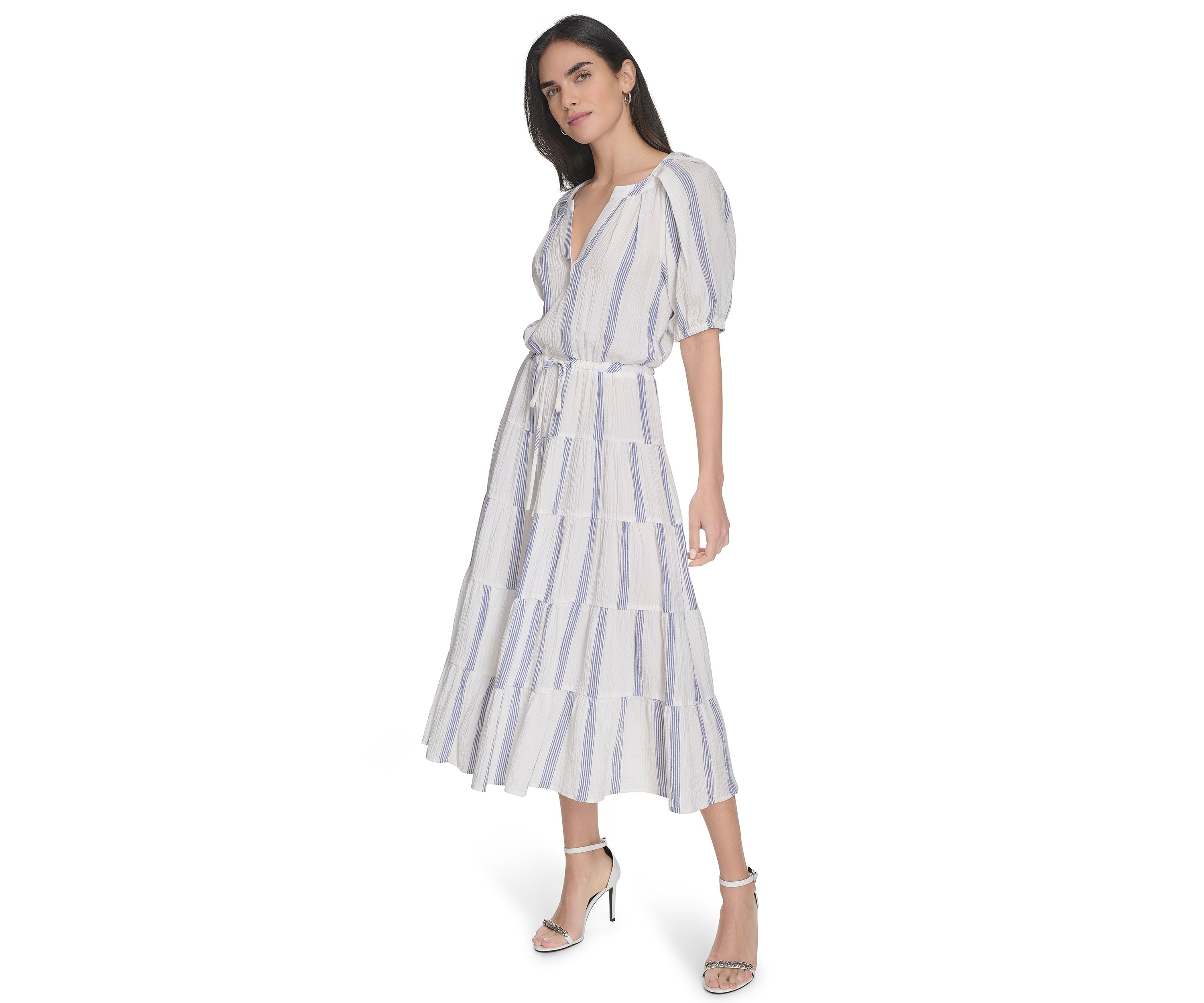 Womens Stripe Printed Fit and Flare Dress