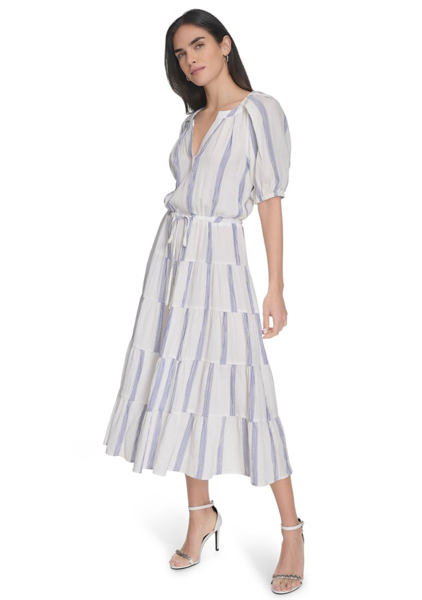 Womens Stripe Printed Fit and Flare Dress