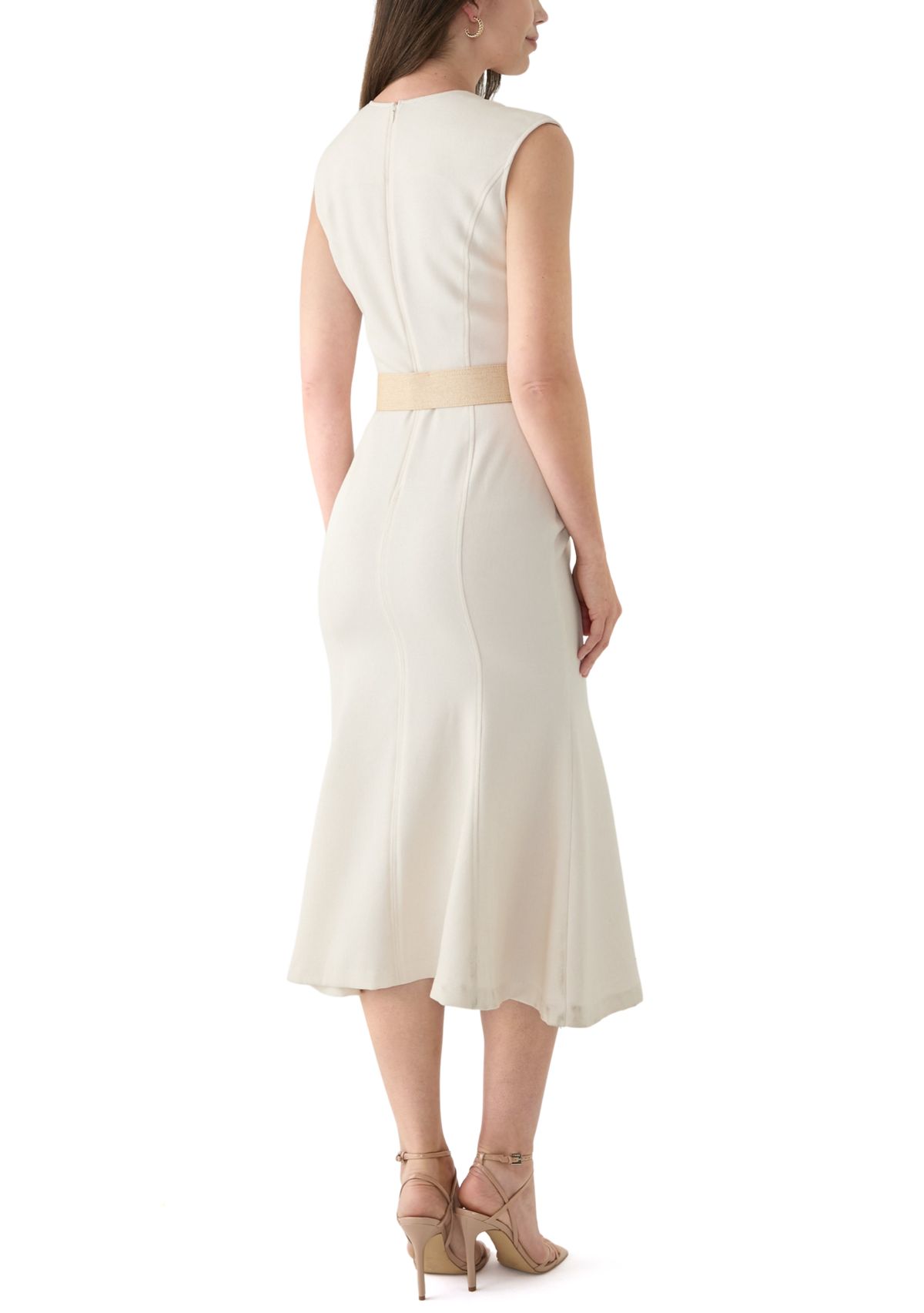 Womens Solid Belted A-Line Dress