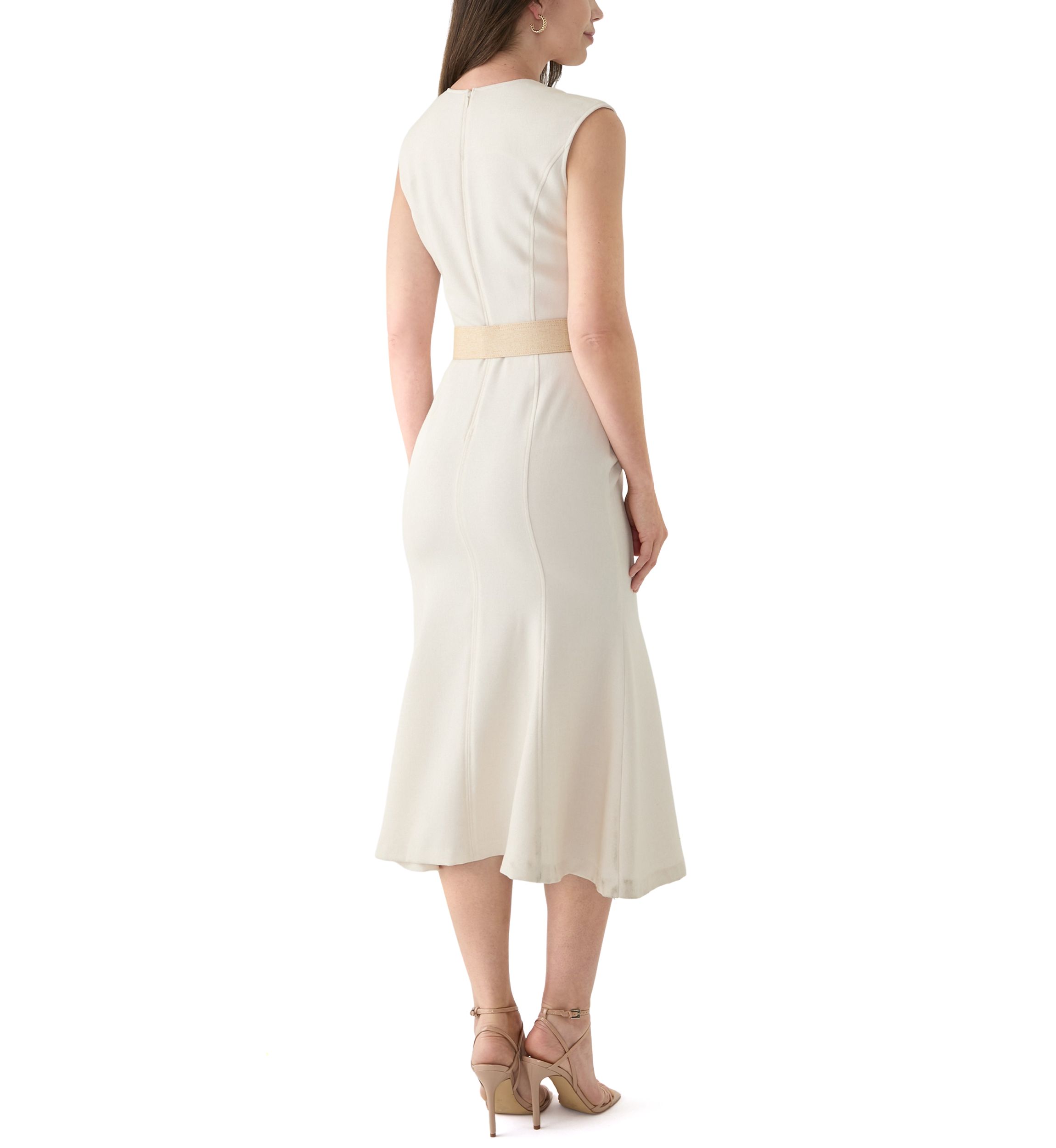 Womens Solid Belted A-Line Dress