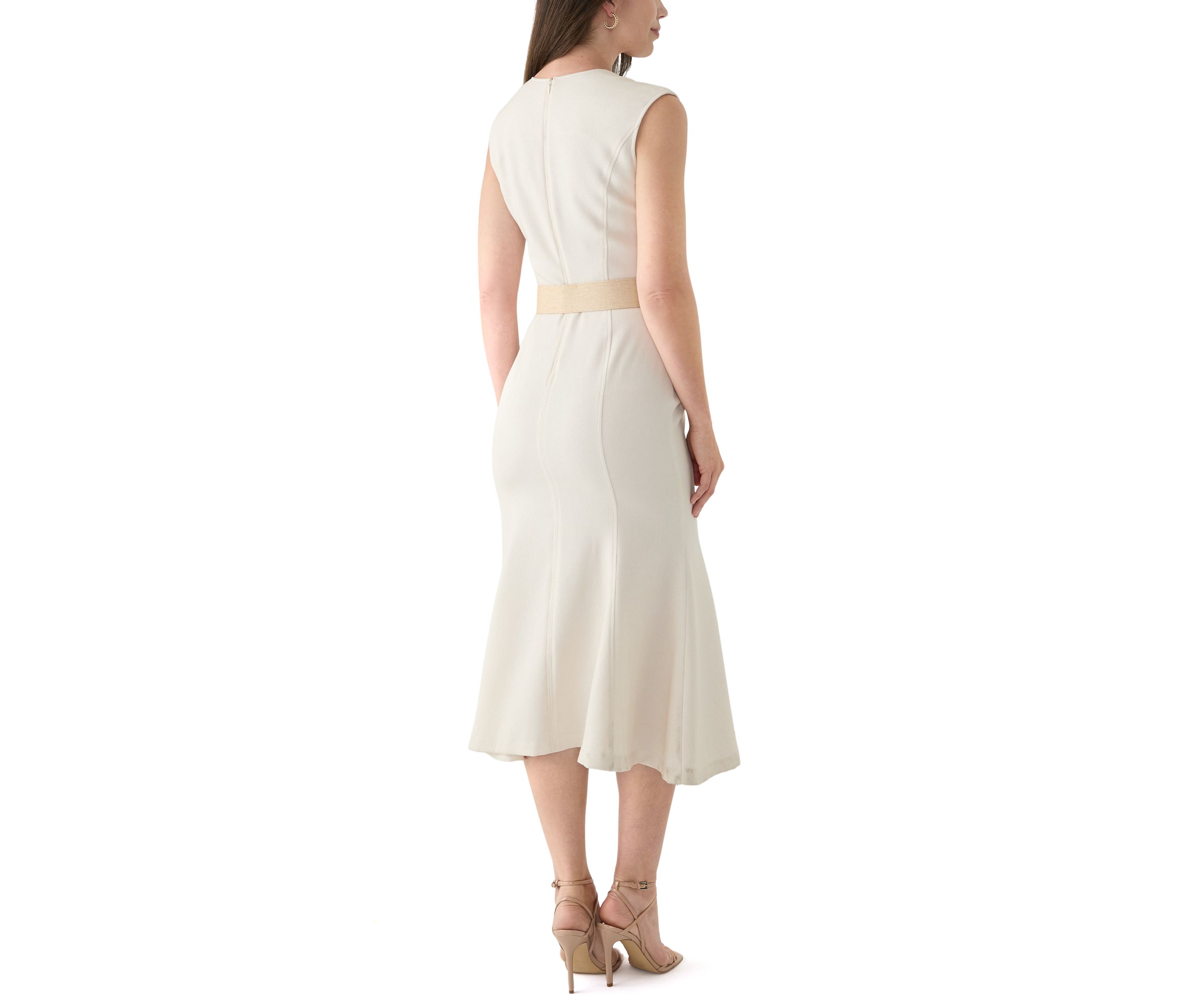 Womens Solid Belted A-Line Dress