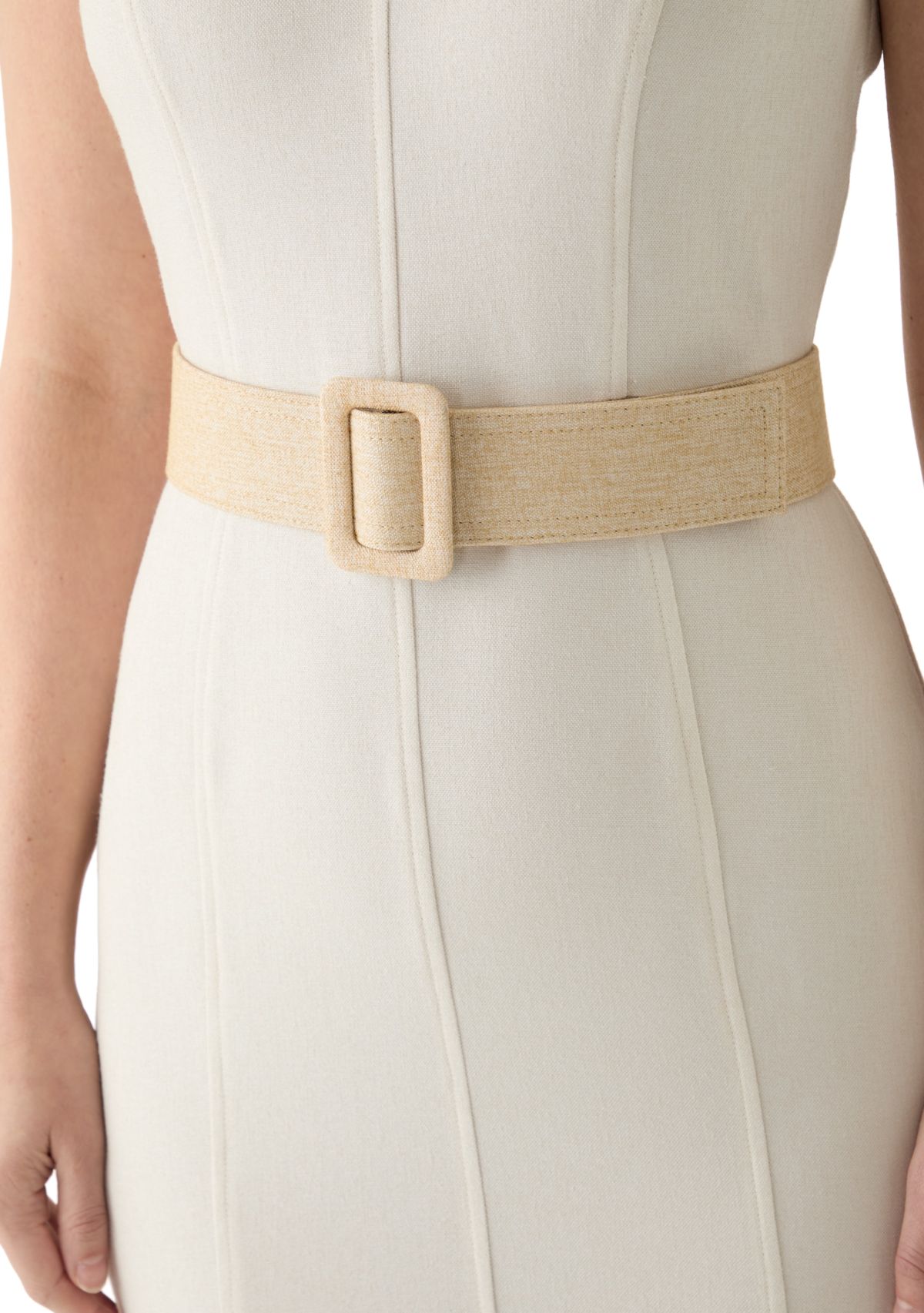 Womens Solid Belted A-Line Dress