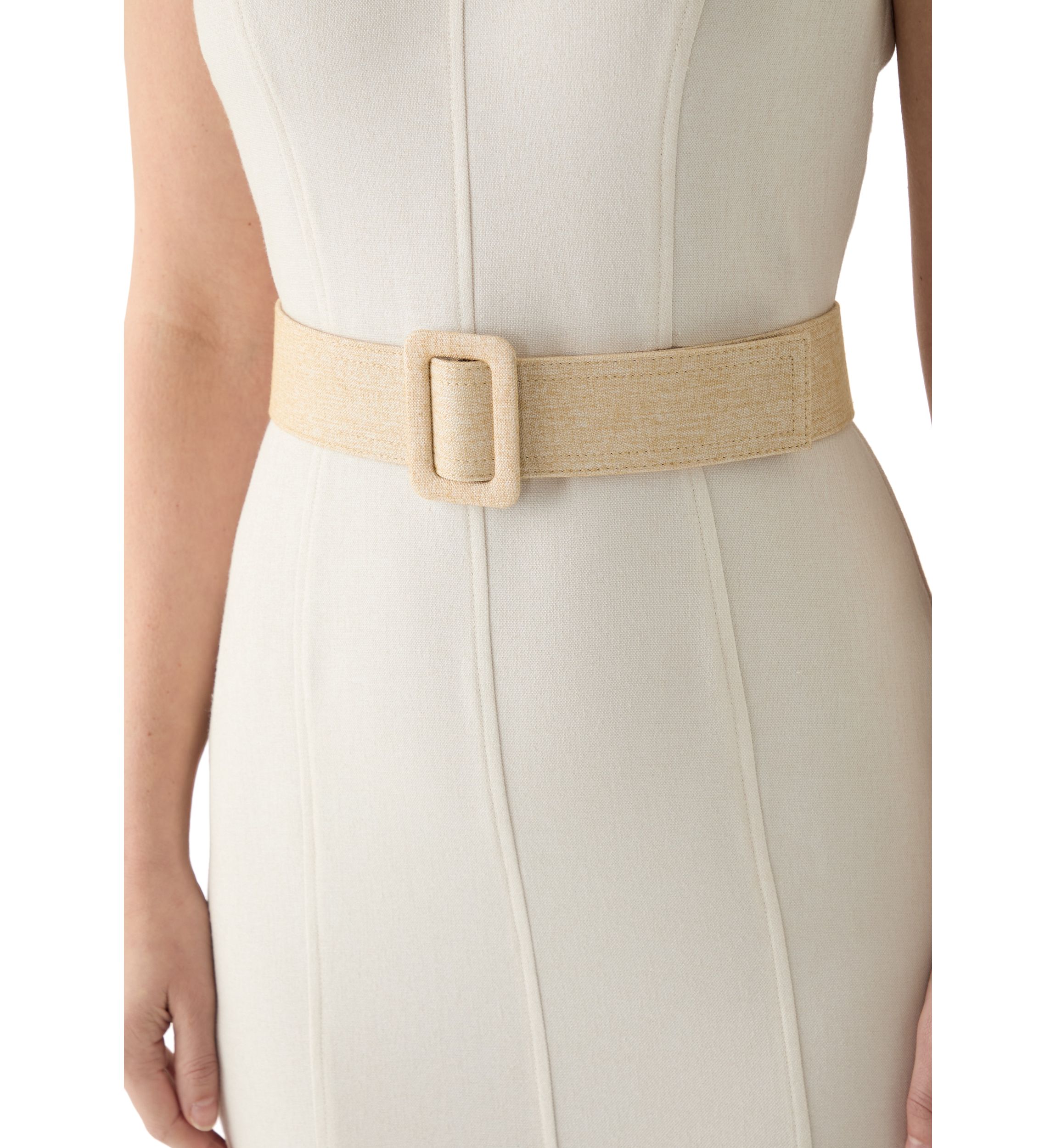 Womens Solid Belted A-Line Dress