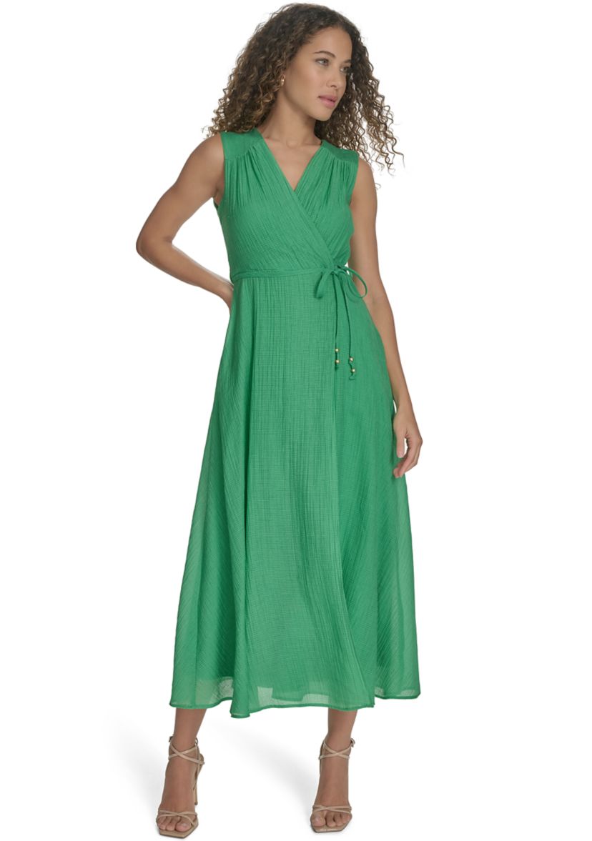 calvin klein green dress V-neck Sleeveless Belted in 94% polyester Calvin Klein Women's Sleeveless V-Neck