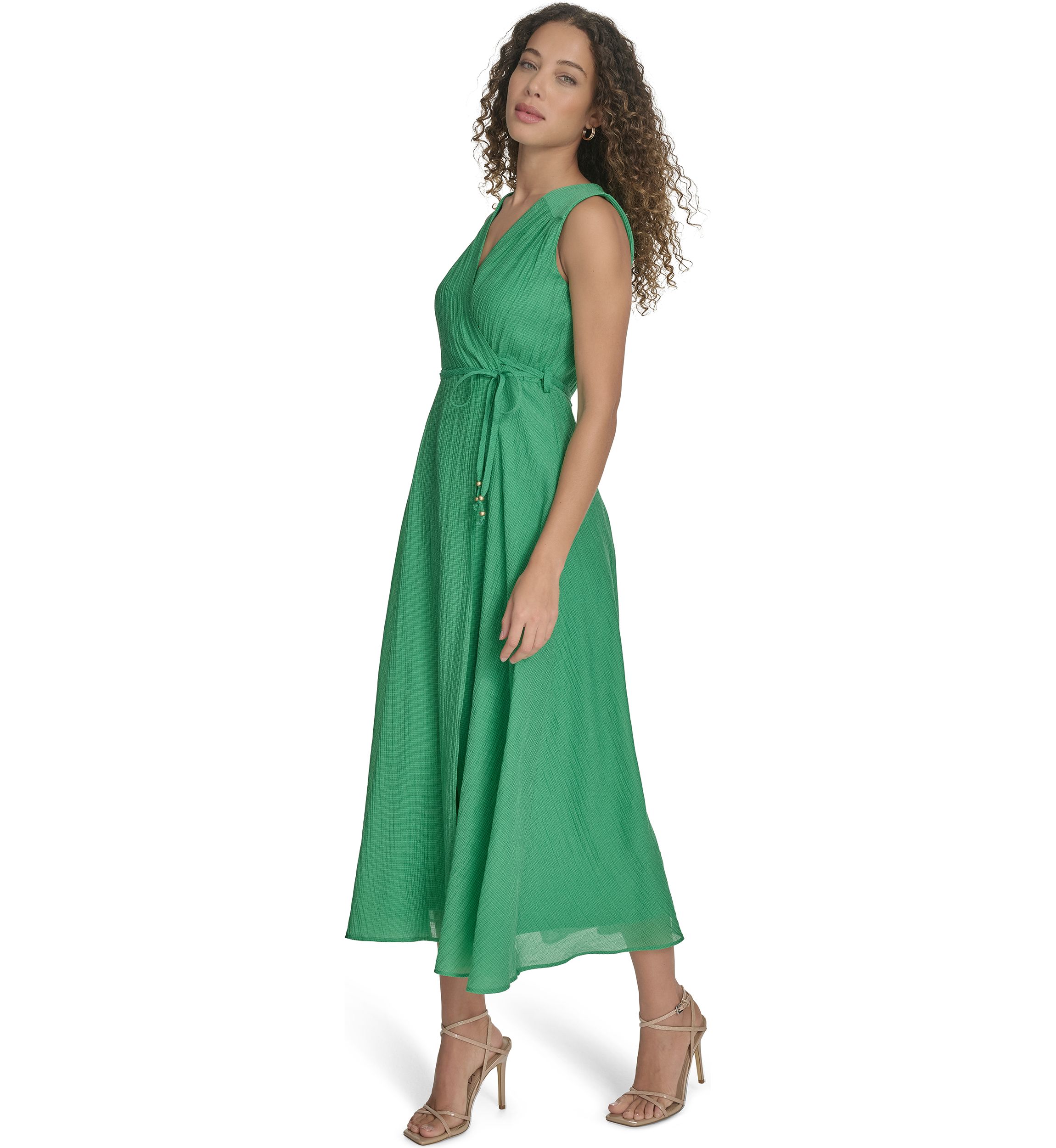 Womens Sleeveless V-Neck A-Line Dress